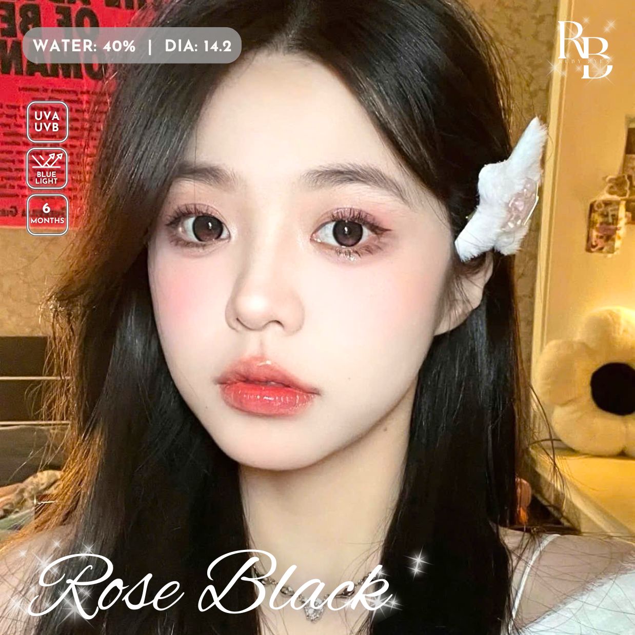 Kính Áp Tròng Màu Rose Black 14.2mm