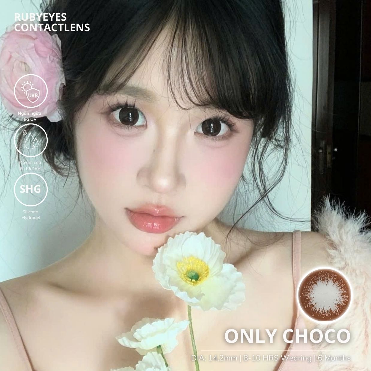 Kính Áp Tròng RUBYEYES Màu Nâu Only Choco Full 0-5 Độ
