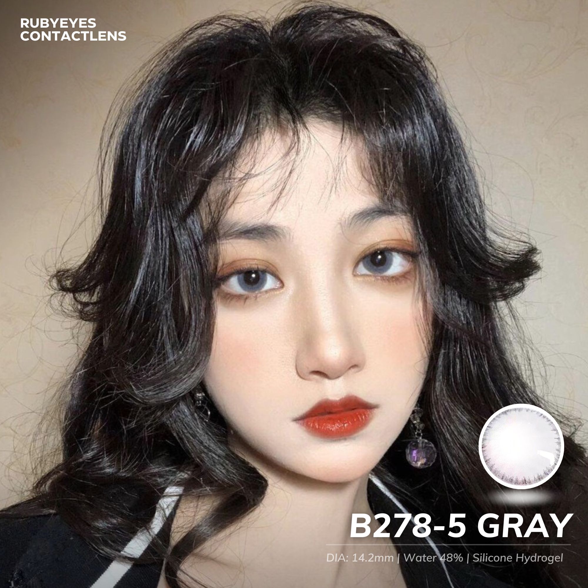 Kính Áp Tròng RUBYEYES Màu Xám B278-5 Full 0-5 Độ