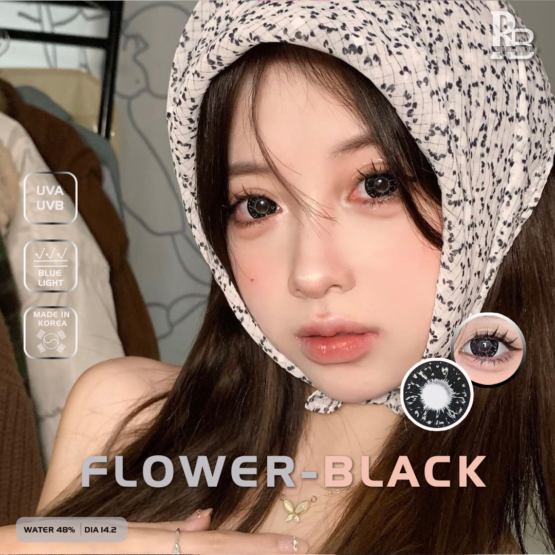 Kính Áp Tròng 0 Độ Màu Đen Flower Black