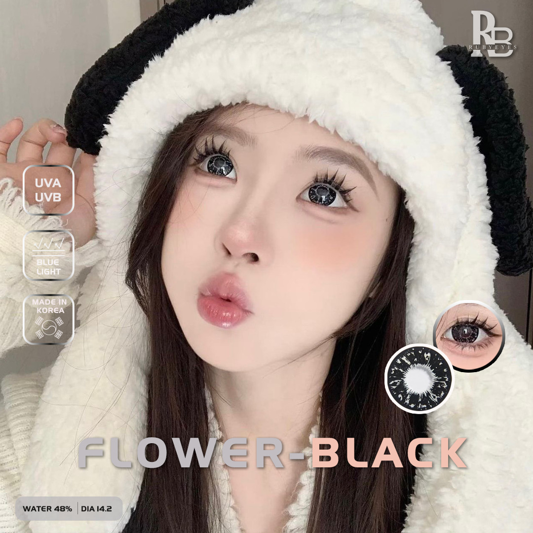 Kính Áp Tròng 0 Độ Màu Đen Flower Black