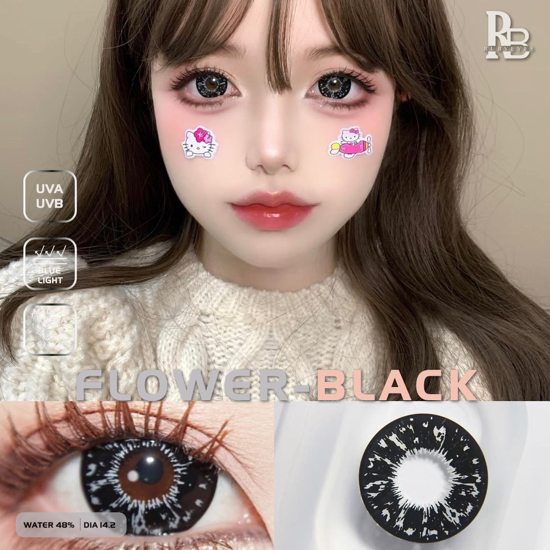 Kính Áp Tròng 0 Độ Màu Đen Flower Black