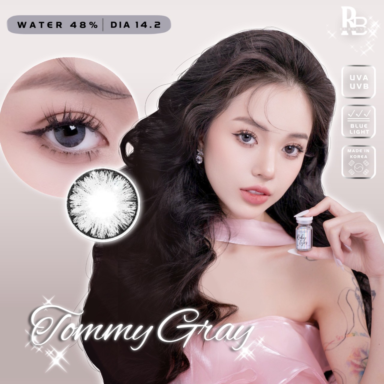 Kính Áp Tròng Ruby Eyes 0 Độ Màu Xám Tommy Gray