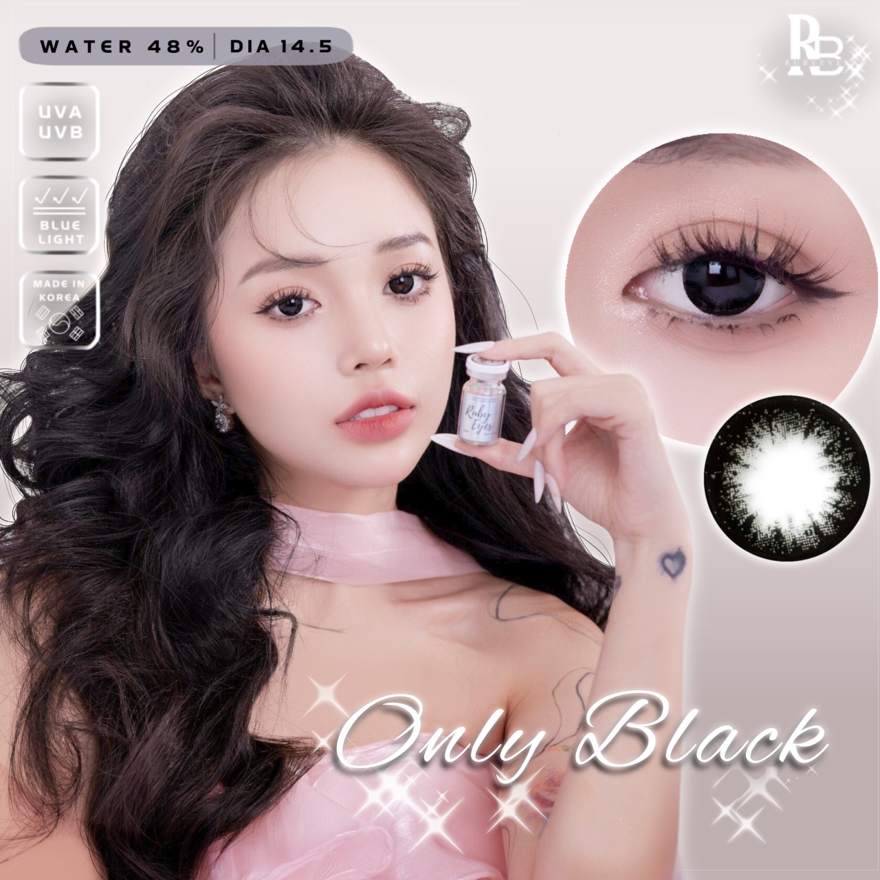 Kính Áp Tròng RUBYEYES Màu Đen Only Black Full 0-5 Độ