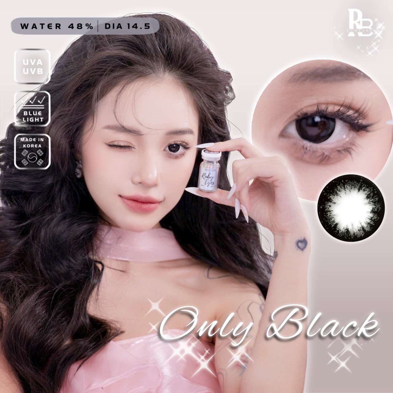 Kính Áp Tròng RUBYEYES Màu Đen Only Black Full 0-5 Độ