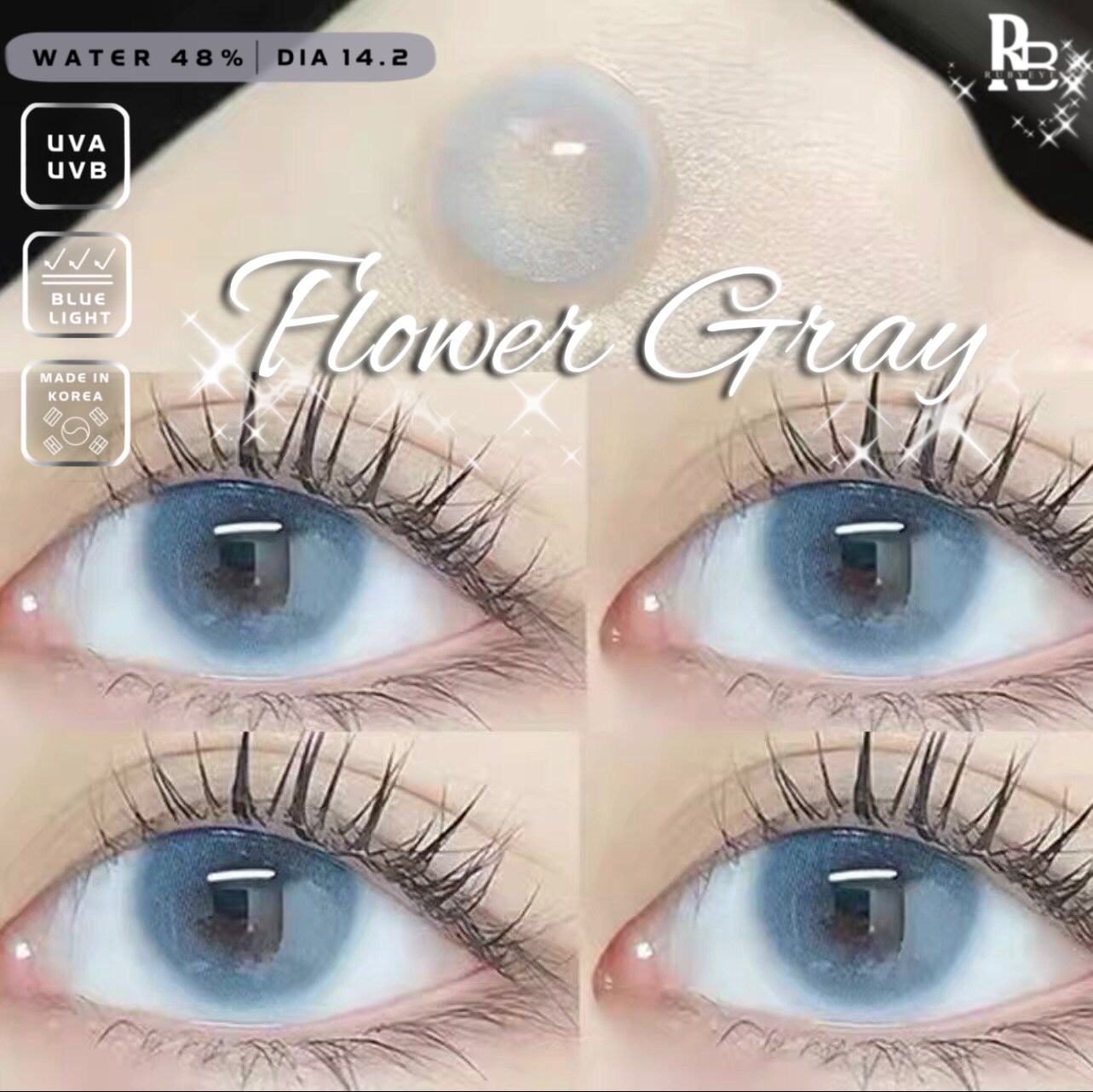 Kính Áp Tròng RUBYEYES Màu Xám Xanh Flower Gray