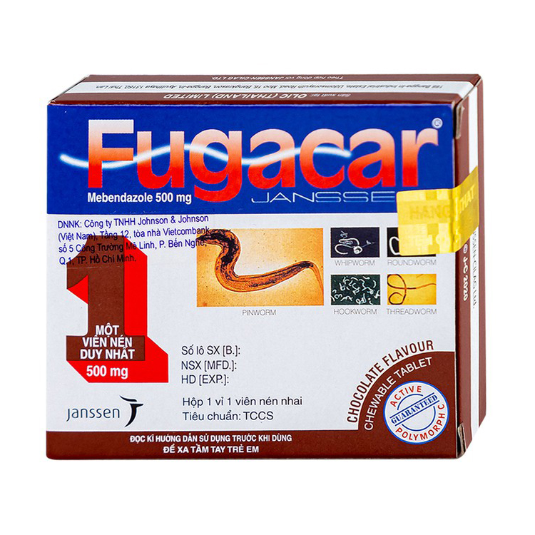 Thuốc Fugacar Janssen hương socola điều trị nhiễm một hay nhiều loại giun đường ruột (1 viên)