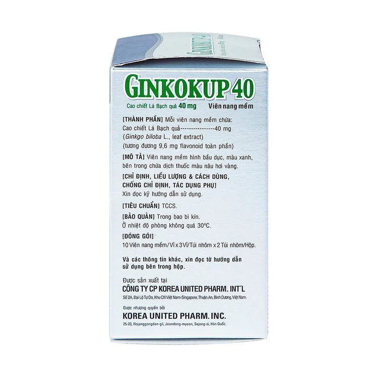 Thuốc Ginkokup 40 Korea United điều trị bệnh sa sút trí tuệ, bệnh Alzheimer, rối loạn mạch máu não (6 vỉ x 10 viên)