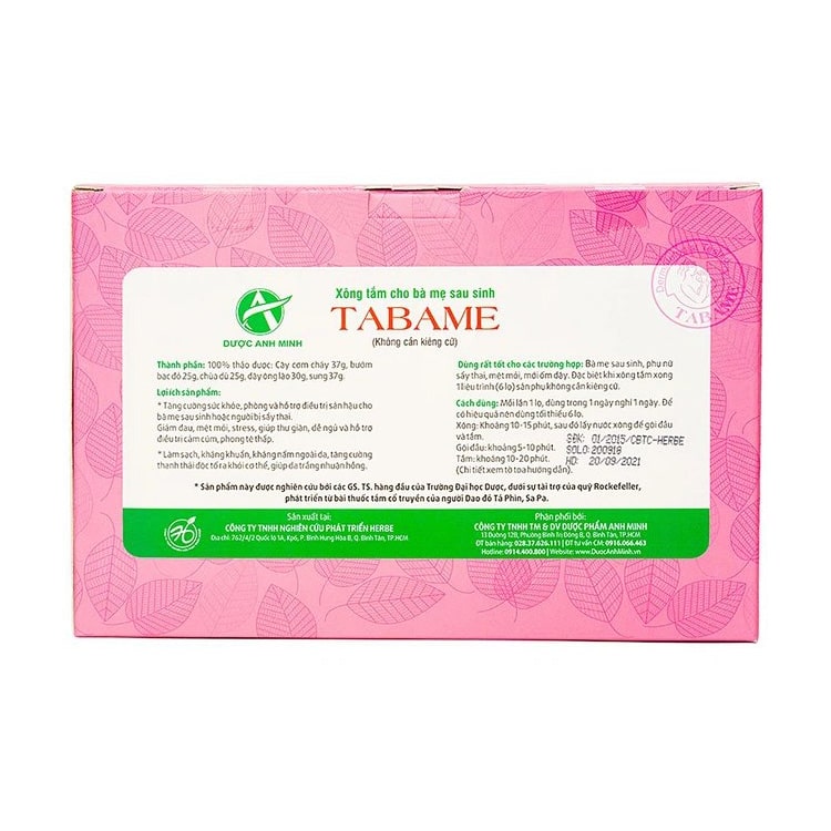 Xông tắm cho bà mẹ sau sinh Tabame Herbe tăng cường sức khỏe, hỗ trợ điều trị sản hậu (3 chai)