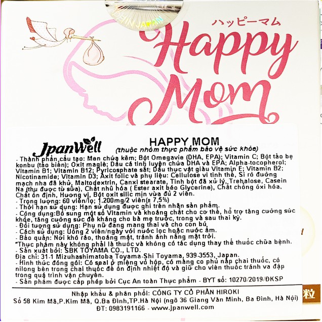 Viên uống Happy Mom Jpanwell bổ sung vitamin và khoáng chất (60 viên)