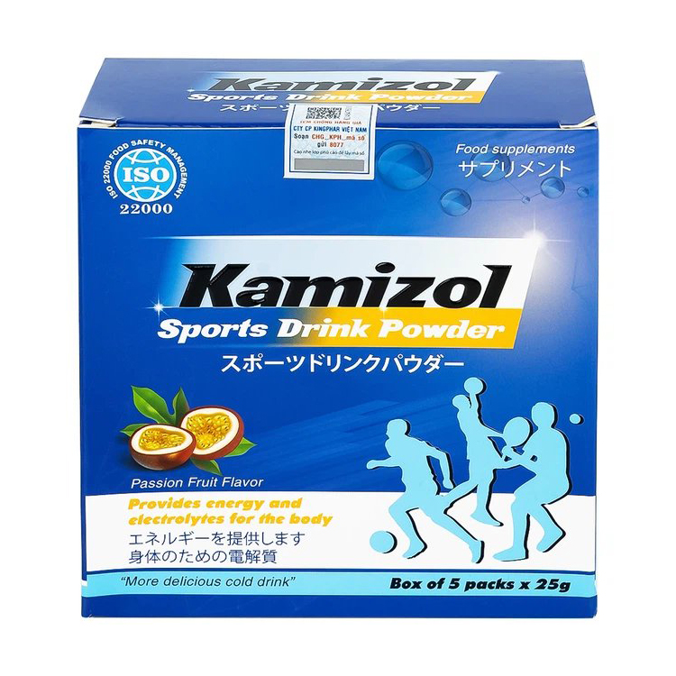 Bột điện giải vị chanh dây Kamizol Sports Drink Powder 25g cung cấp năng lượng, chất điện giải cho cơ thể (5 gói)