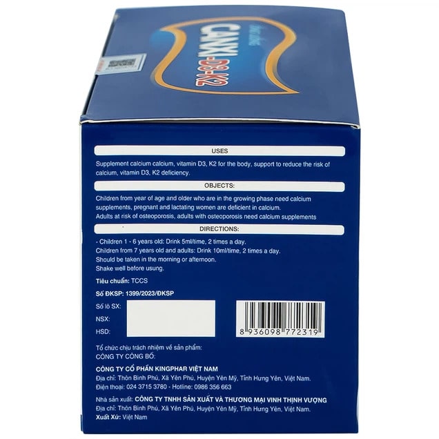 Siro ống uống Canxi-D3-K2 5ml Kingphar bổ sung canxi & vitamin D3 cho cơ thể (6 vỉ x 5 ống)