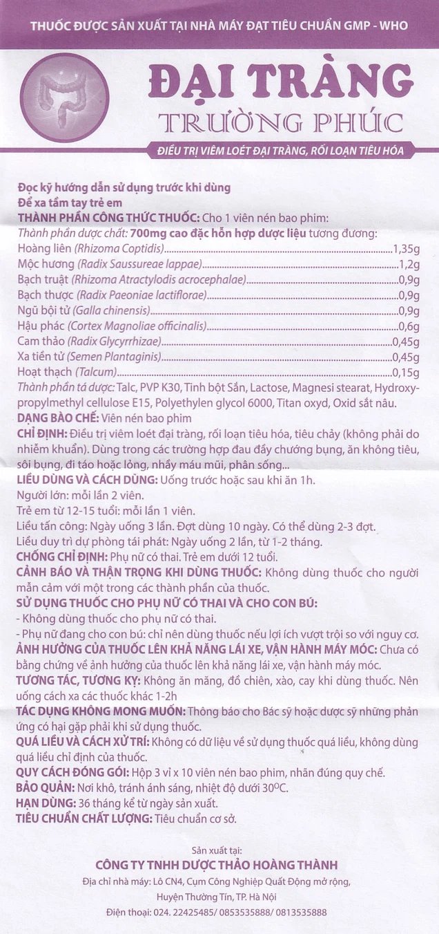 Thuốc Đại Tràng Trường Phúc điều trị viêm loét đại tràng, rối loạn tiêu hóa (3 vỉ x 10 viên)