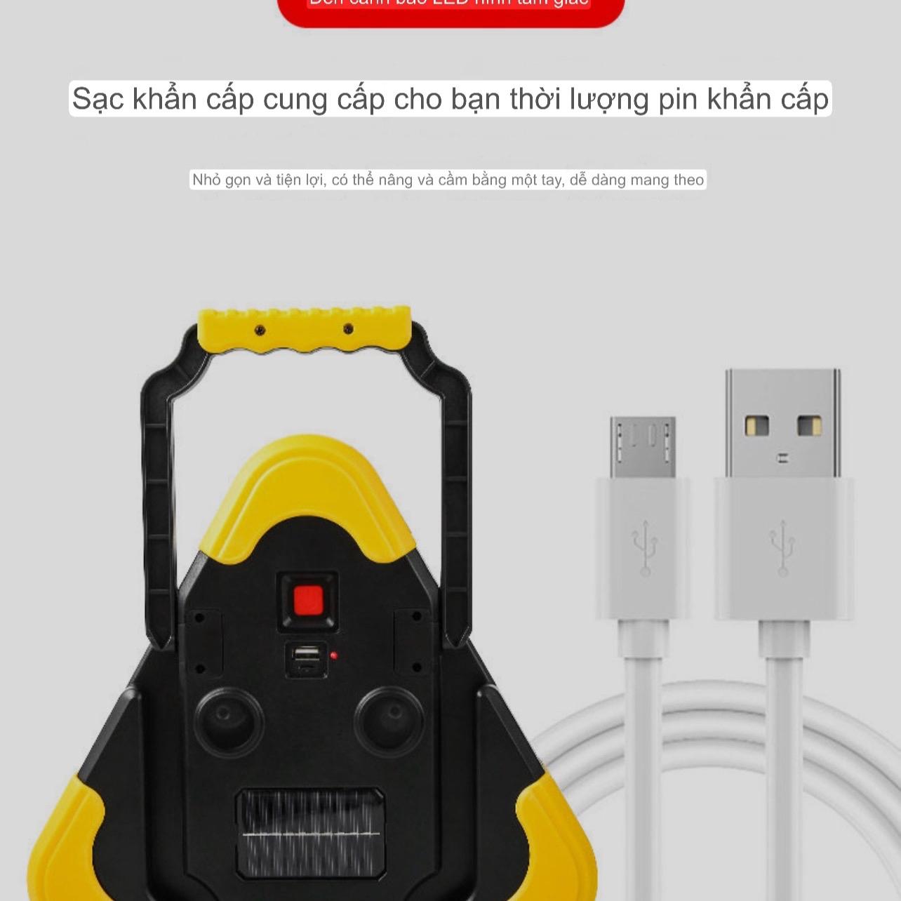 Đèn cứu hộ Hurry-Bolt hình tam giác ánh sáng Led dùng pin sạc hoặc sạc tấm pin năng lượng mặt trời dùng cho cứu hộ giao thông, du lịch, dã ngoại