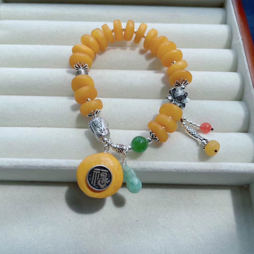 Vòng tay sáp ong hổ phách, thiết kế nguyên bản tự nhiên, cá tính retro cho phụ nữ