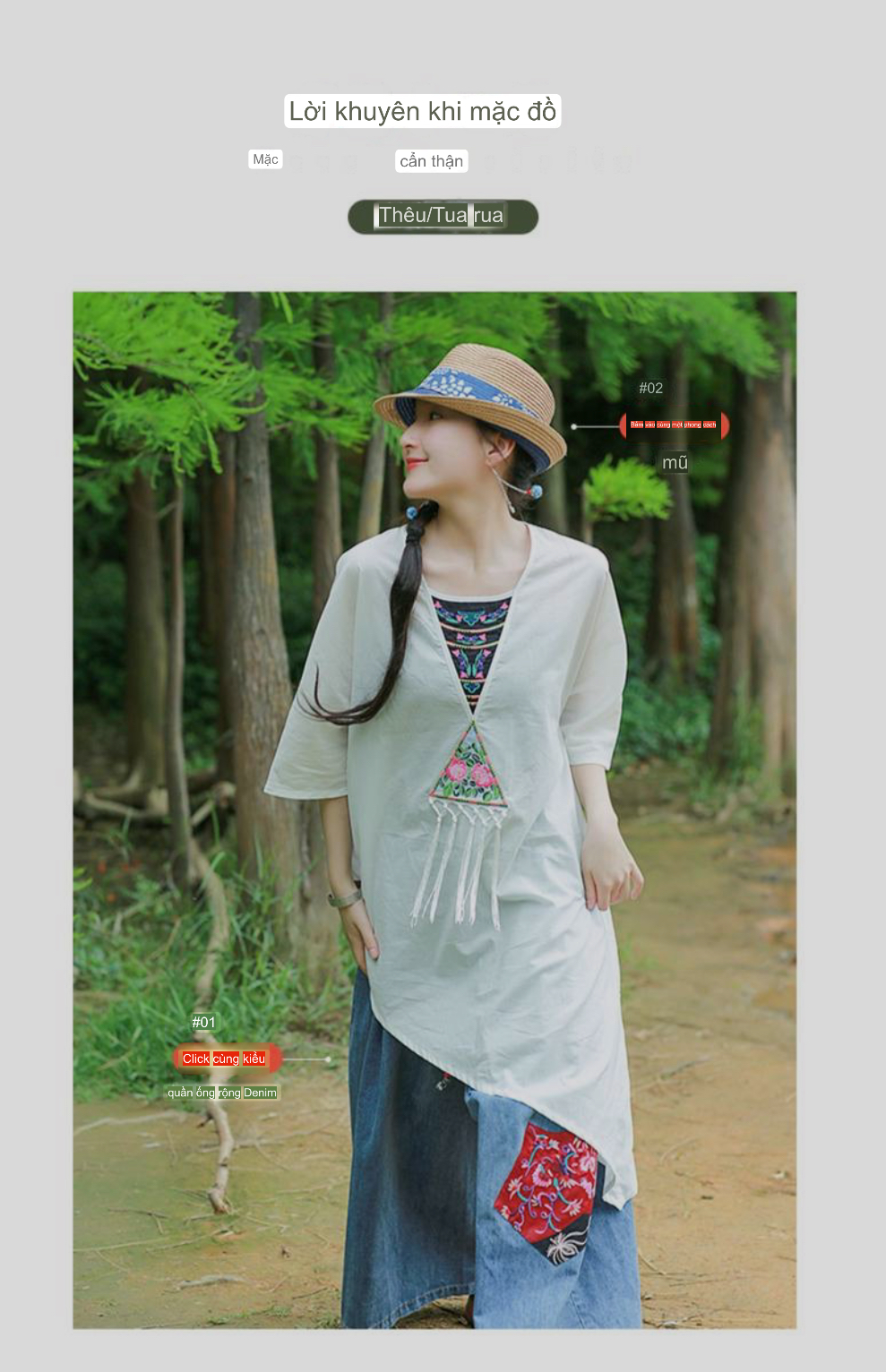 Áo thun cotton và lanh nữ thêu viền phong cách dân tộc của những người ưa hoạt động terong thời tiết mùa hè