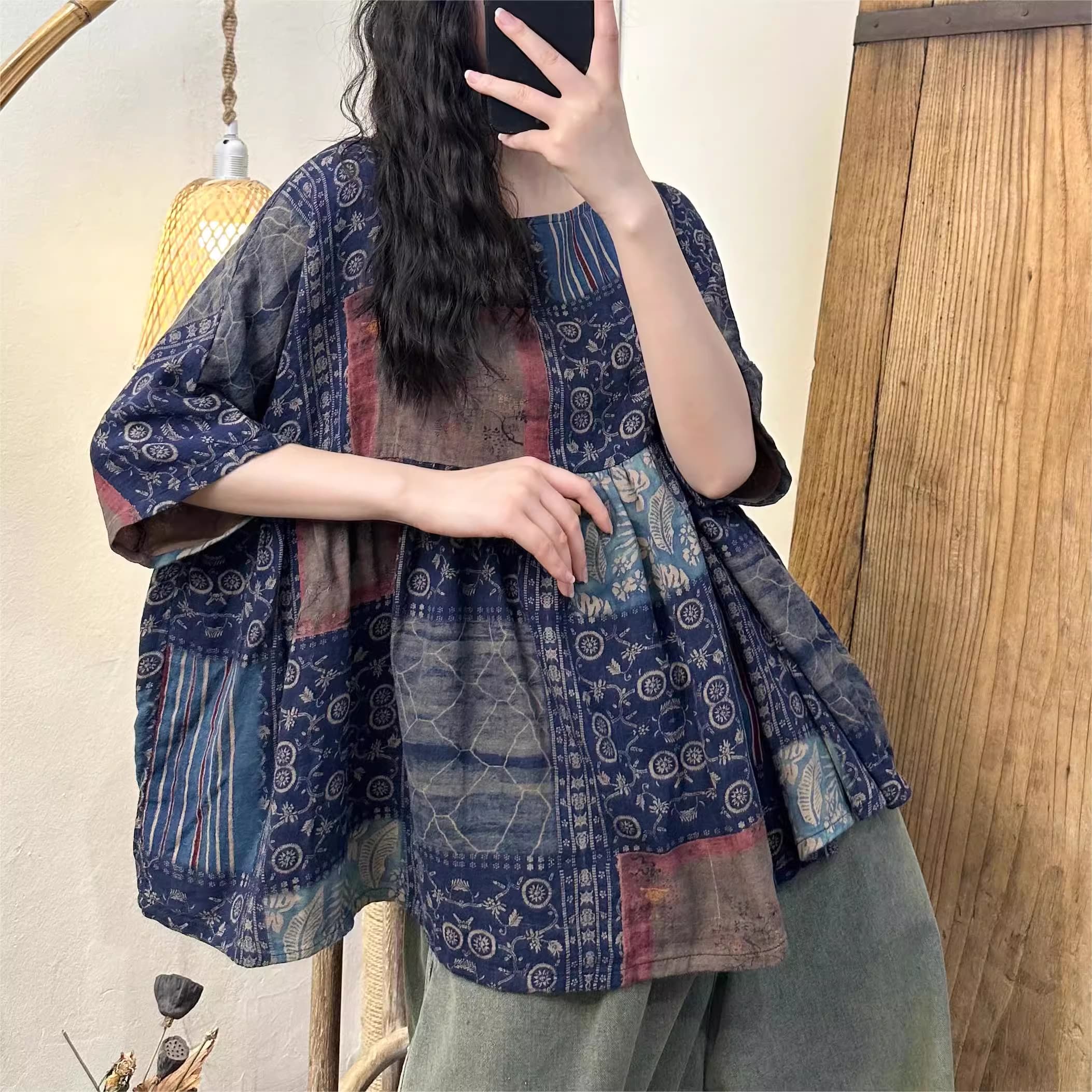 Áo sơ mi búp bê, nhún bèo, vải cotton phong cách giản dị, nữ tính