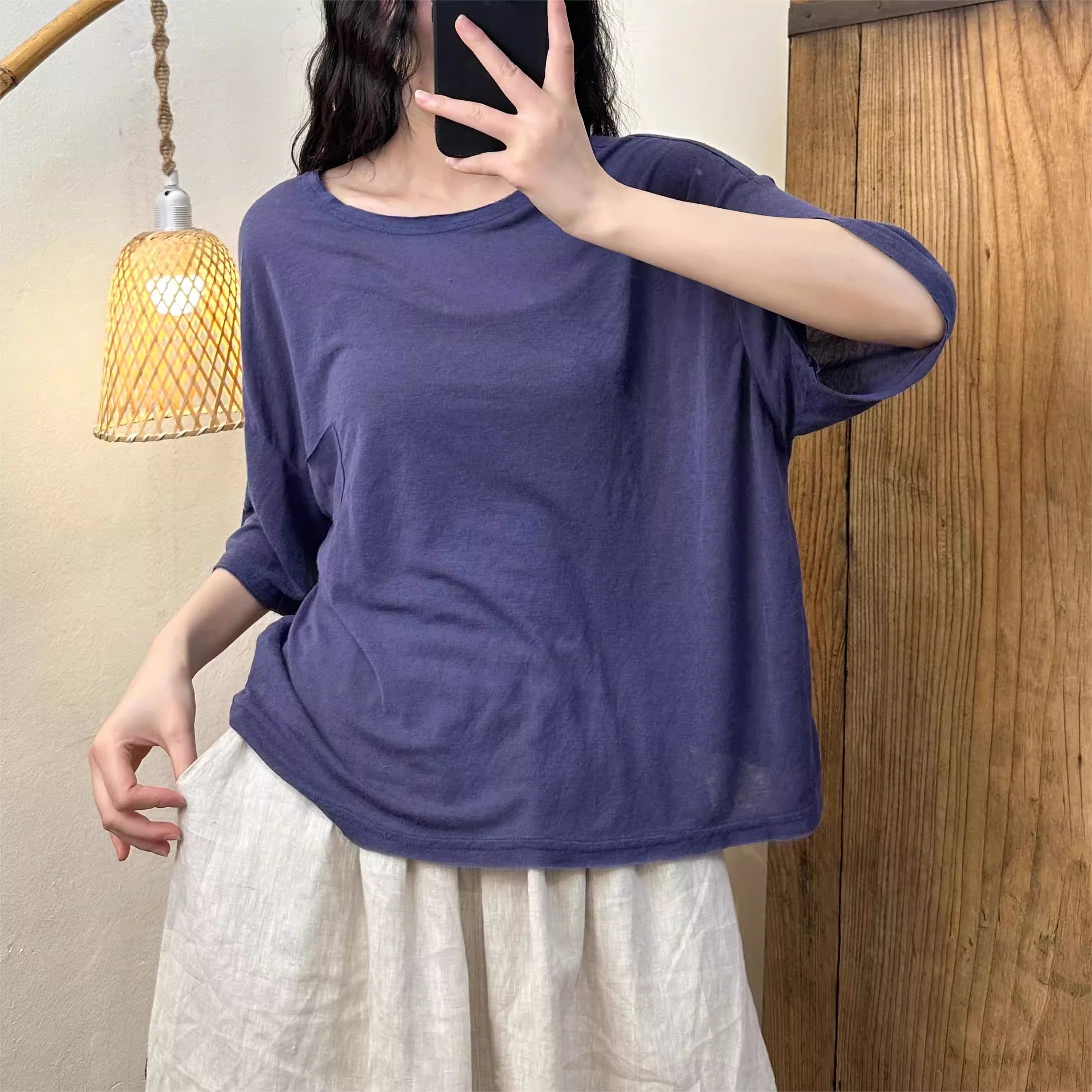 Áo sơ mi cotton cổ tròn đến từ H u a l o u hợp với  phong cách mùa hè năng động