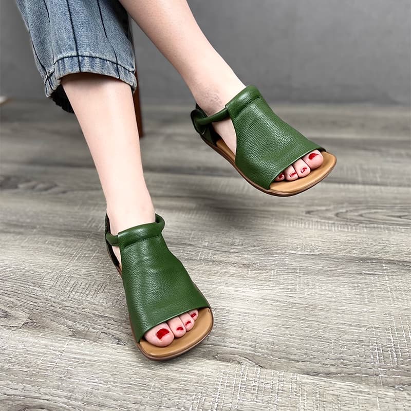 Sandal nữ da thật, miệng cá đế thấp. Phong cách hiện đại, cá tính thích hợp mùa hè.