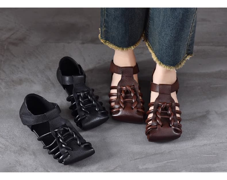 Sandal nữ da thật, miệng cá đế thấp. Phong cách hiện đại, cá tính thích hợp mùa hè.