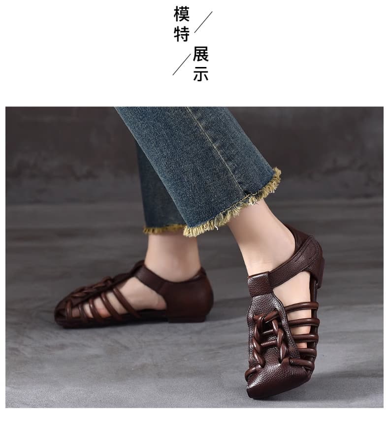 Sandal nữ da thật, miệng cá đế thấp. Phong cách hiện đại, cá tính thích hợp mùa hè.