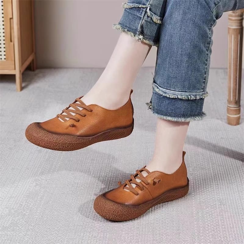 Giày buộc dây miệng nông da bò thật, lỗ thủng, đế gân bò, mềm , nhẹ, thoải mái, thoáng bàn chân