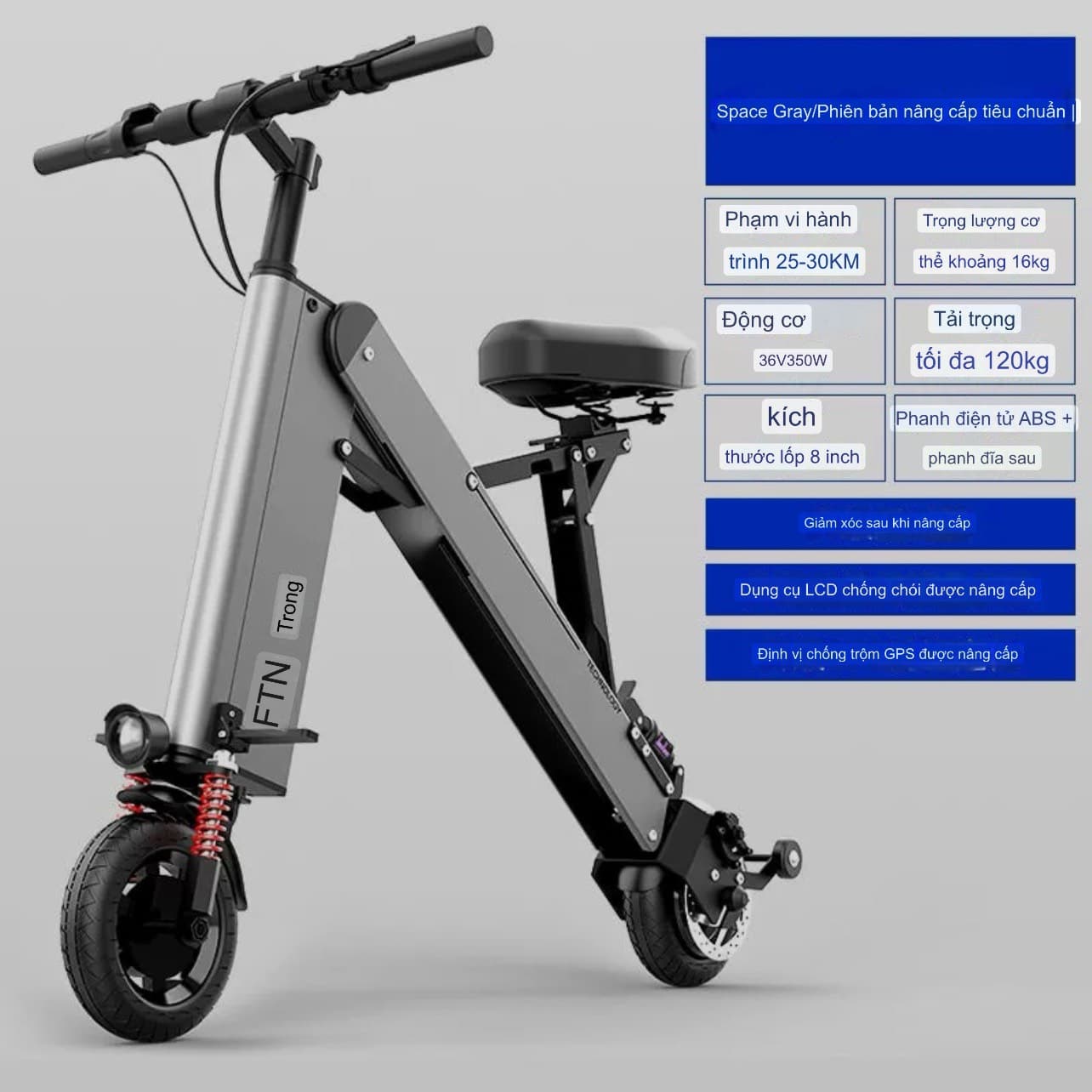 Xe điện 2 bánh gấp mini, xe đạp ắc quy di động siêu nhẹ, nam nữ đều phù hợp thể hiện cá tính. Hàng chính hãng.