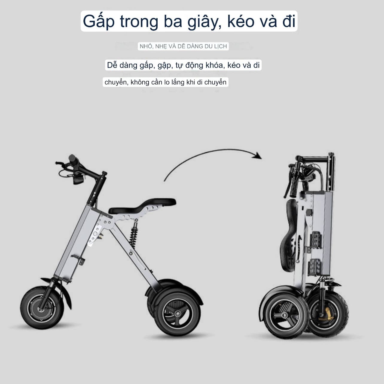 Xe điện bản cao cấp nhất, 3 bánh gấp đôi, có ghế phụ, phù hợp cho sử dụng cha mẹ và con Yiban xe di động đôi nhỏ nhẹ điện mini ba bánh 1