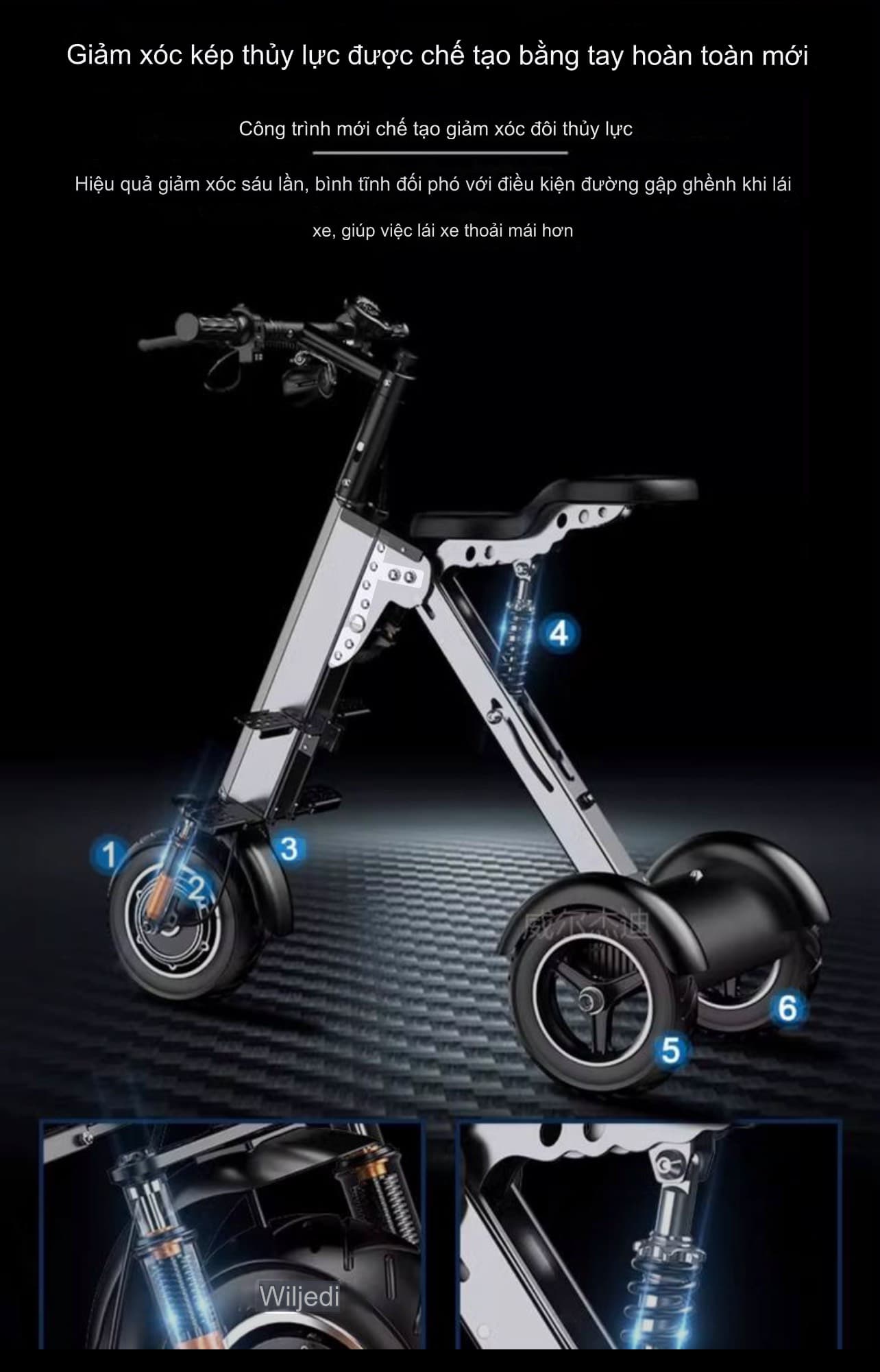 Xe điện bản cao cấp nhất, 3 bánh gấp đôi, có ghế phụ, phù hợp cho sử dụng cha mẹ và con Yiban xe di động đôi nhỏ nhẹ điện mini ba bánh 1