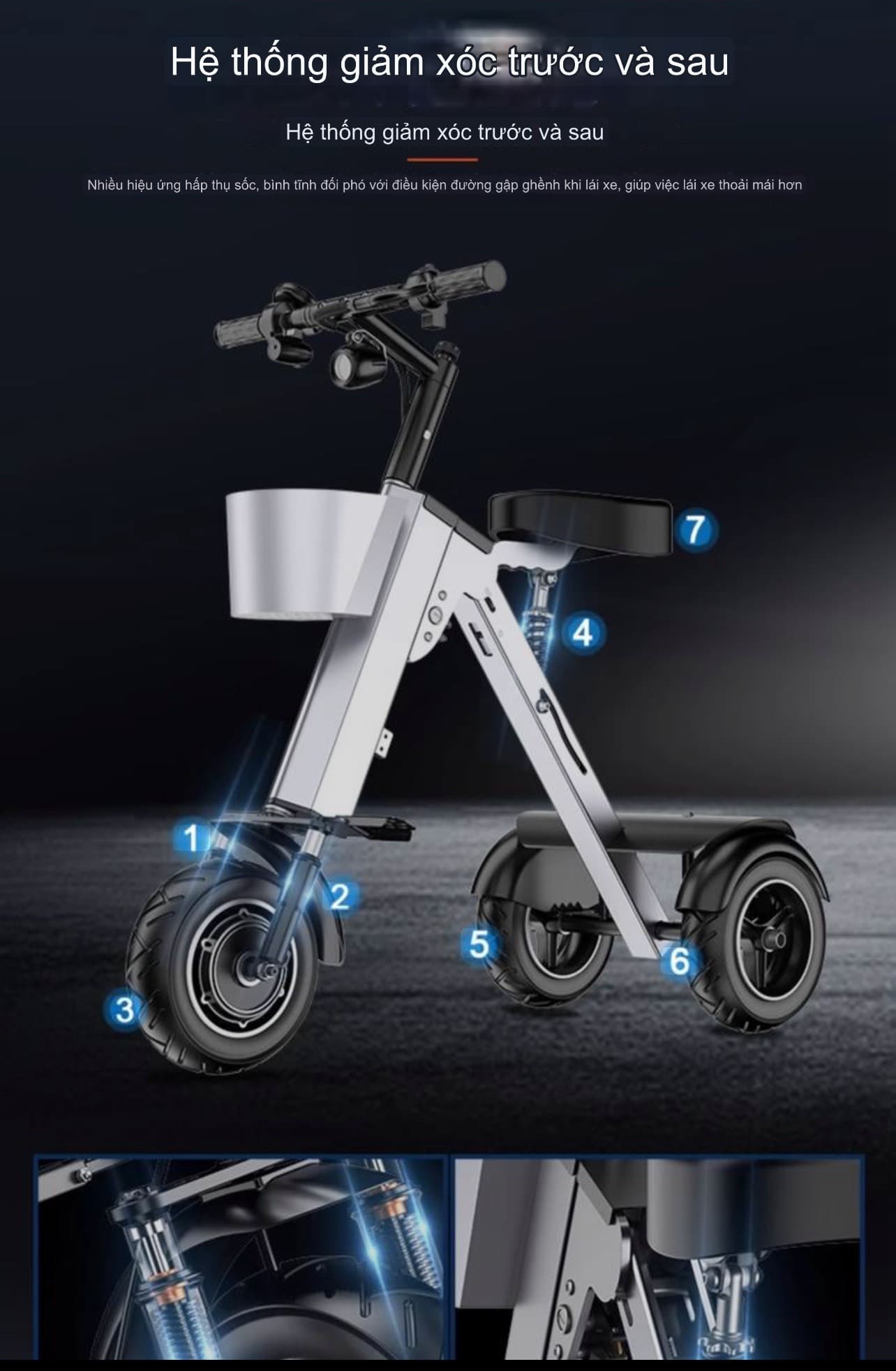 Xe điện ba bánh gấp thông minh mới của nhà W i l j e d i là một loại xe điện di động, nhỏ, nhẹ, dành cho hai người. Có 2 loại: 48V - 450W và 36V - 450W.  Nhẹ gấp đôi các loại xe điện di động nhỏ nhẹ khác. Gấp gọn để cốp xe oto. Rất phù hợp cho đi du lịch, đi trong phố đông đúc
