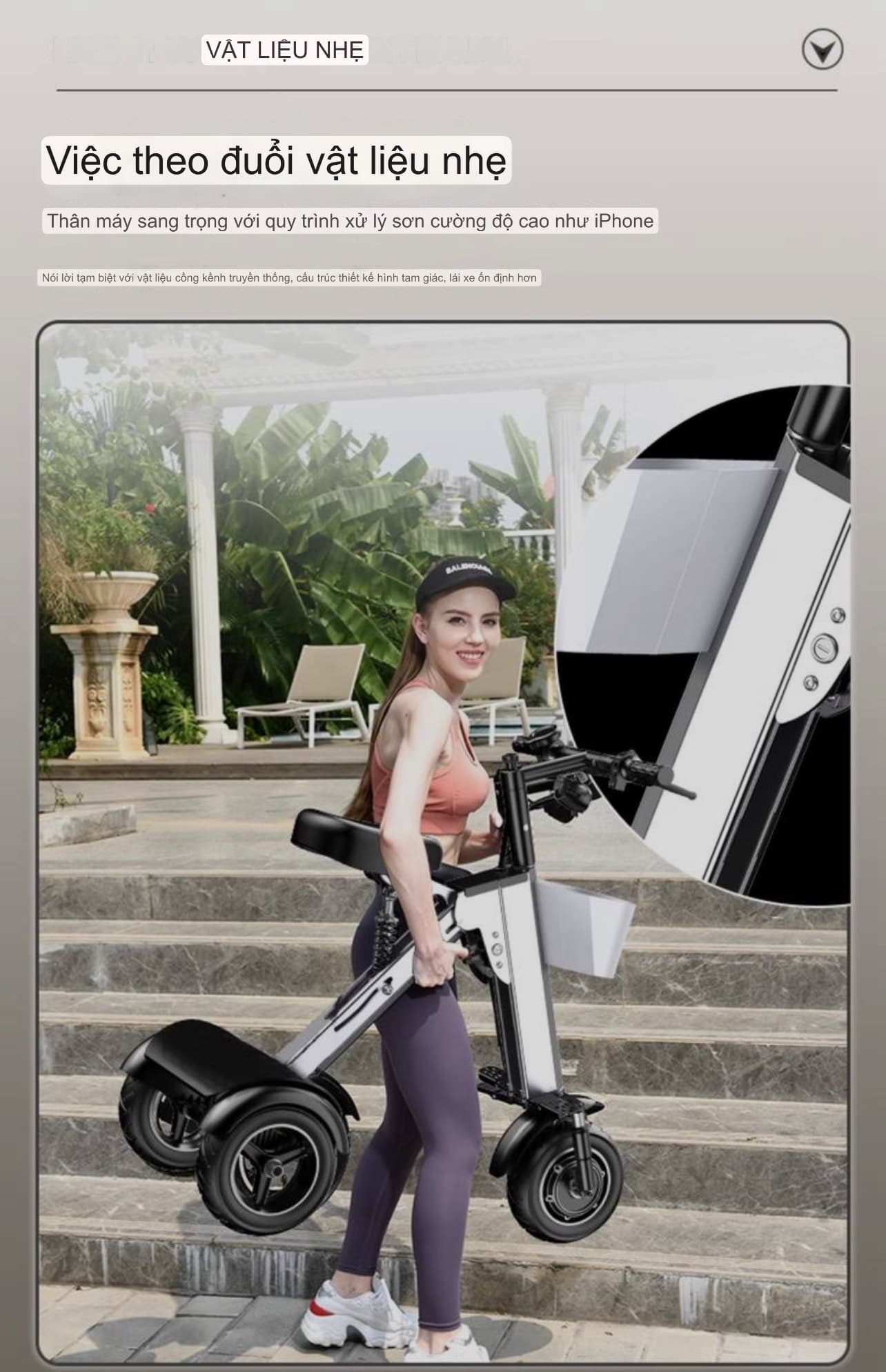 Xe điện ba bánh gấp thông minh mới của nhà W i l j e d i là một loại xe điện di động, nhỏ, nhẹ, dành cho hai người. Có 2 loại: 48V - 450W và 36V - 450W.  Nhẹ gấp đôi các loại xe điện di động nhỏ nhẹ khác. Gấp gọn để cốp xe oto. Rất phù hợp cho đi du lịch, đi trong phố đông đúc