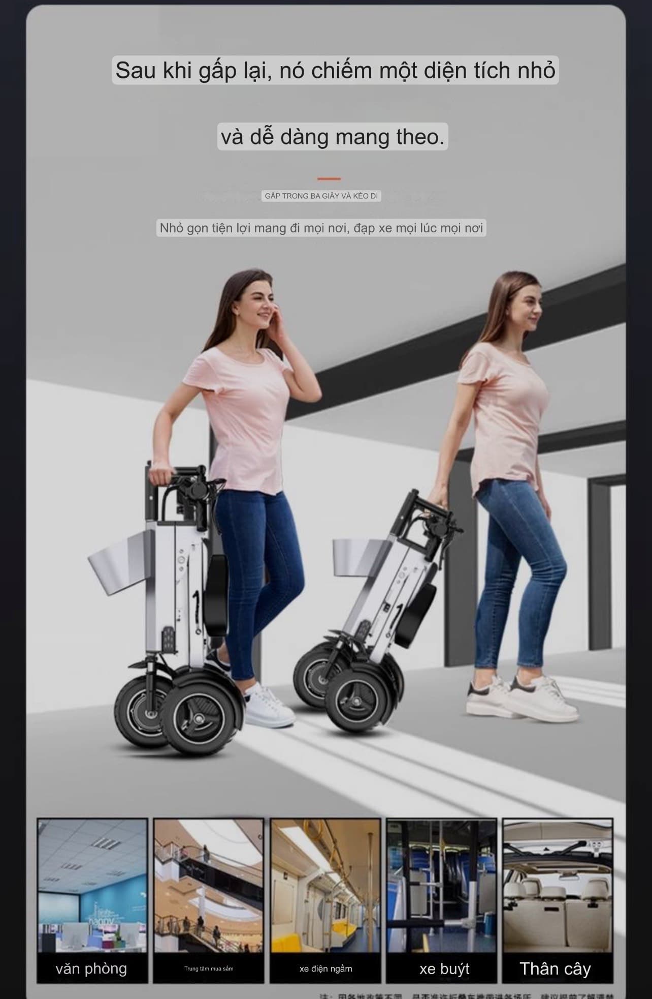 Xe điện ba bánh gấp thông minh mới của nhà W i l j e d i là một loại xe điện di động, nhỏ, nhẹ, dành cho hai người. Có 2 loại: 48V - 450W và 36V - 450W.  Nhẹ gấp đôi các loại xe điện di động nhỏ nhẹ khác. Gấp gọn để cốp xe oto. Rất phù hợp cho đi du lịch, đi trong phố đông đúc