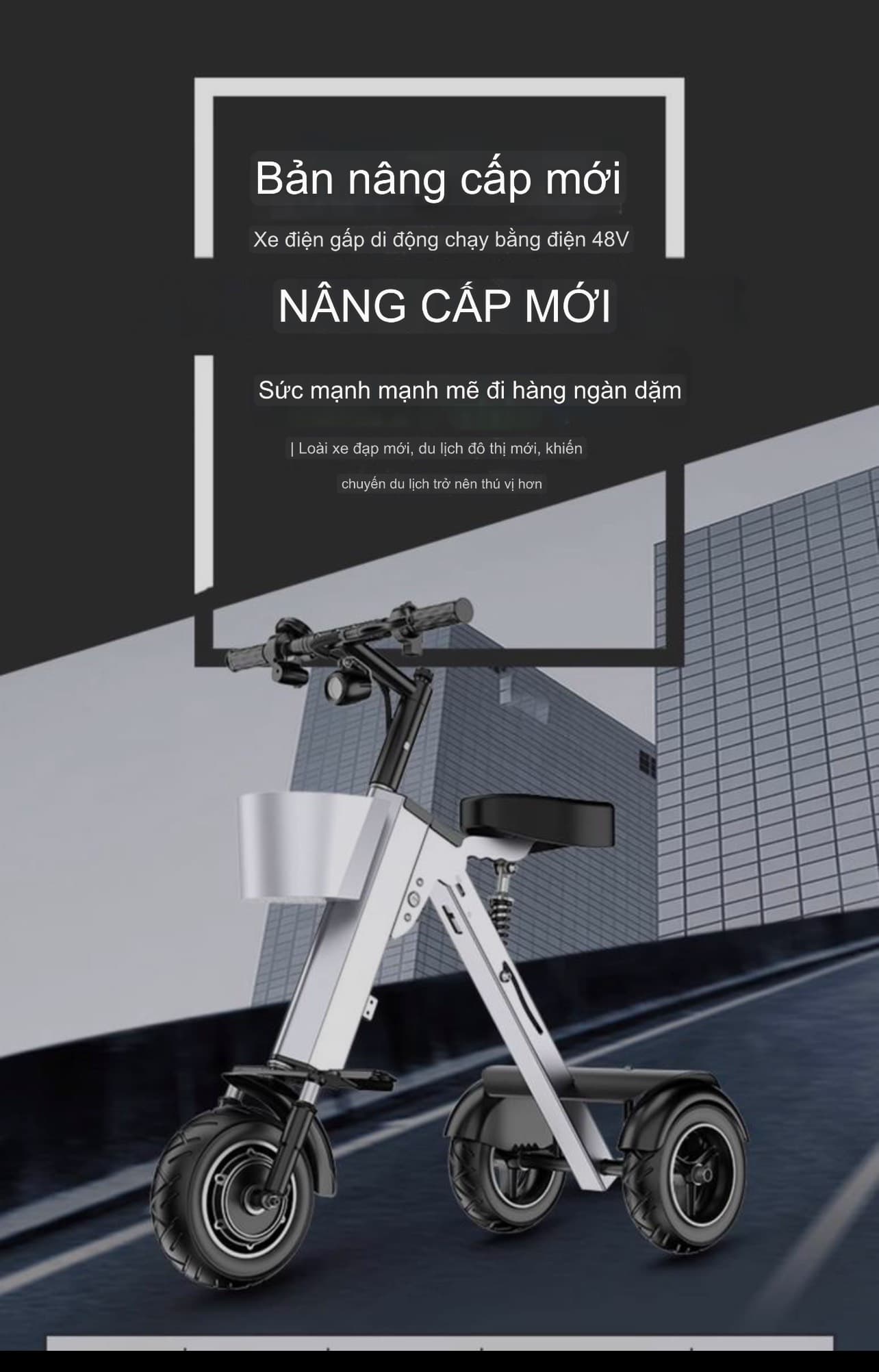 Xe điện ba bánh gấp thông minh mới của nhà W i l j e d i là một loại xe điện di động, nhỏ, nhẹ, dành cho hai người. Có 2 loại: 48V - 450W và 36V - 450W.  Nhẹ gấp đôi các loại xe điện di động nhỏ nhẹ khác. Gấp gọn để cốp xe oto. Rất phù hợp cho đi du lịch, đi trong phố đông đúc