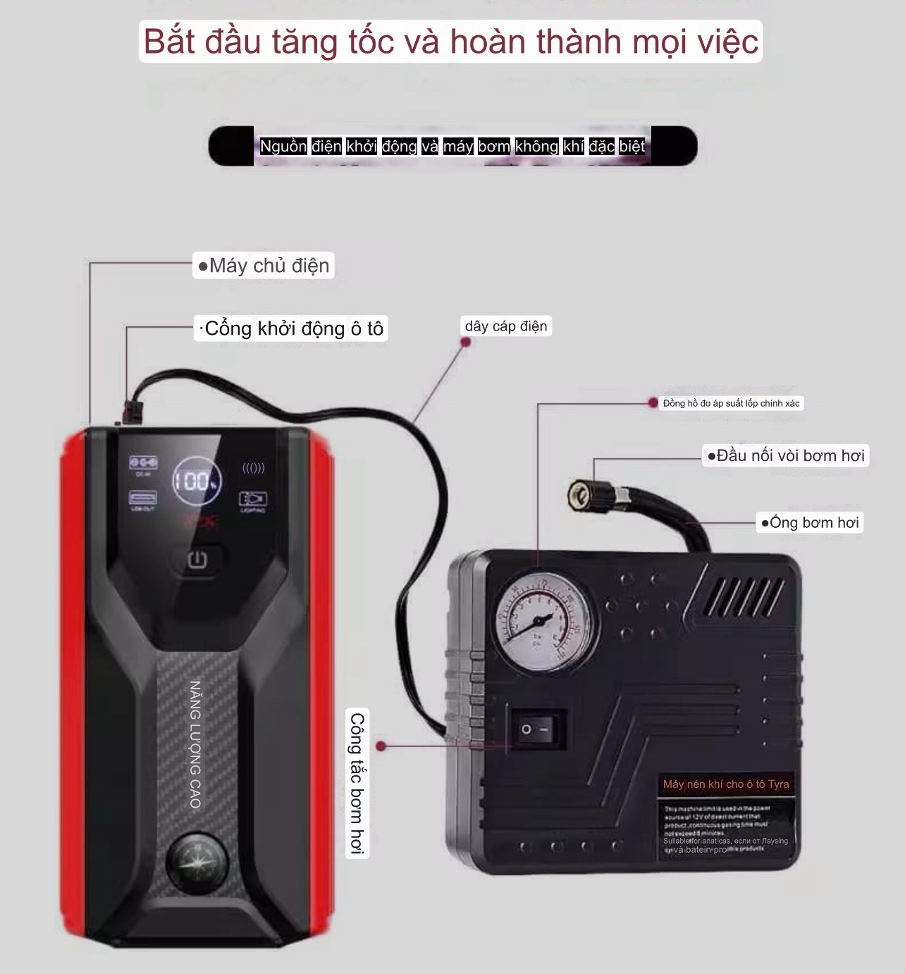 Bộ kích điện cao cấp đa năng, dung lượng pin cực lớn từ 28000mAh - 59800mAh, dùng khẩn cấp cho xe hơi.