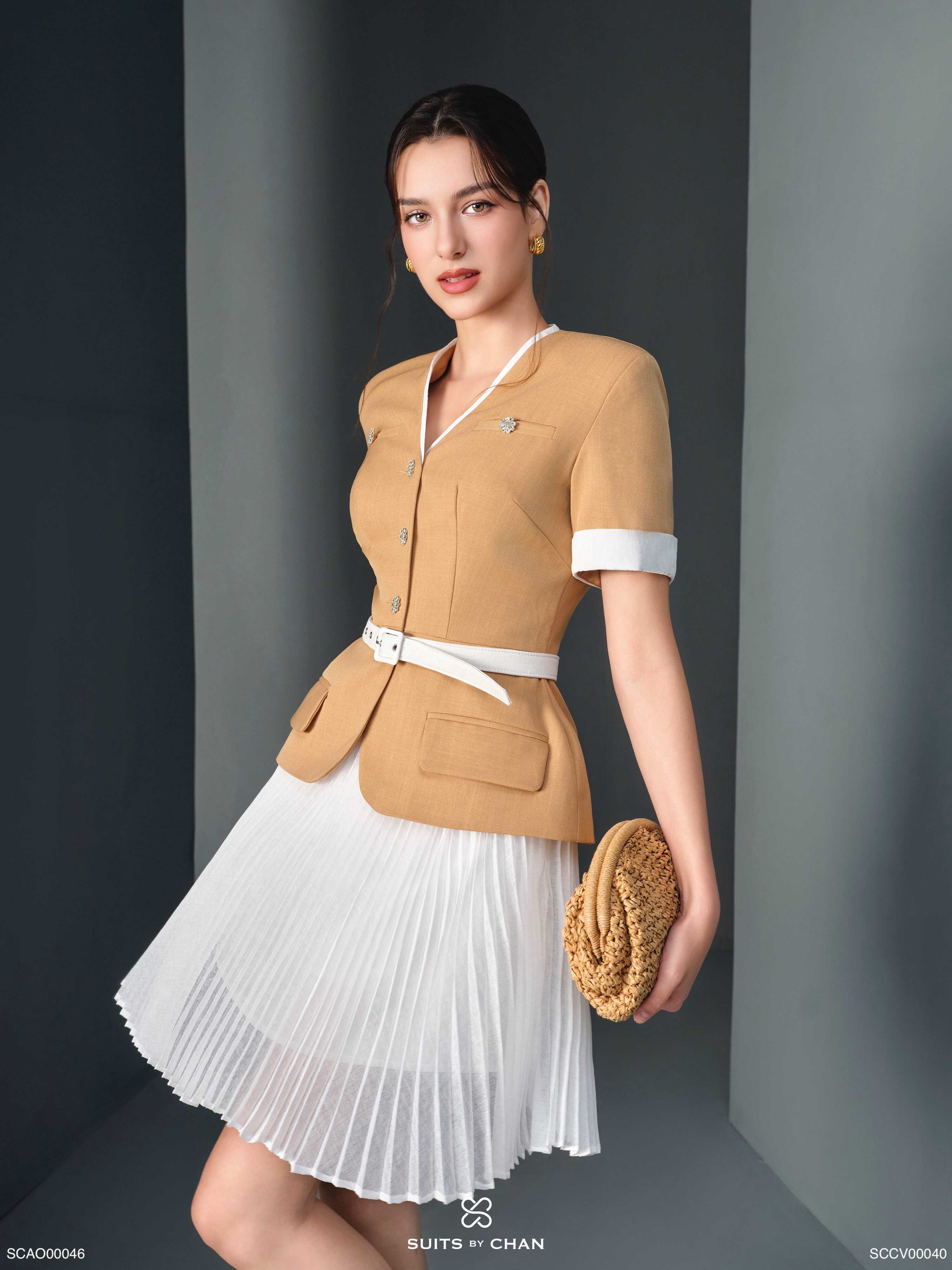 Áo Vesta peplum phối nút