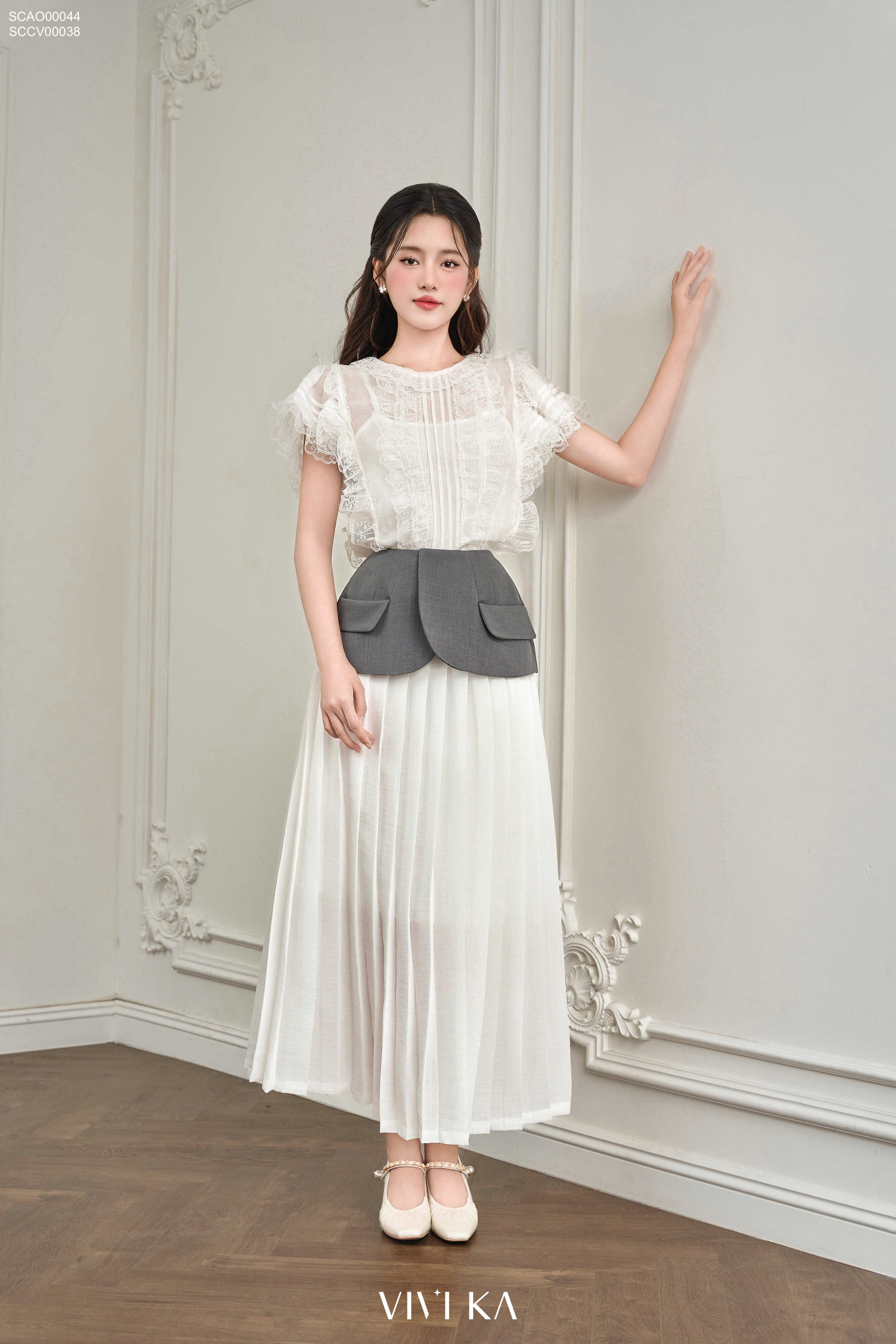 Chân váy Carla dập ly phối vạt lưng peplum