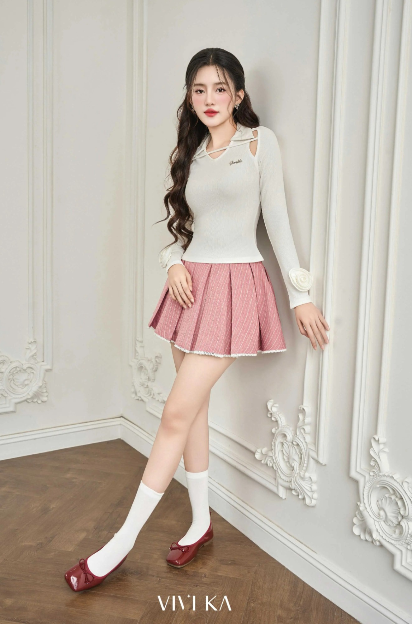 Chân váy Brenda xếp ly phối ren