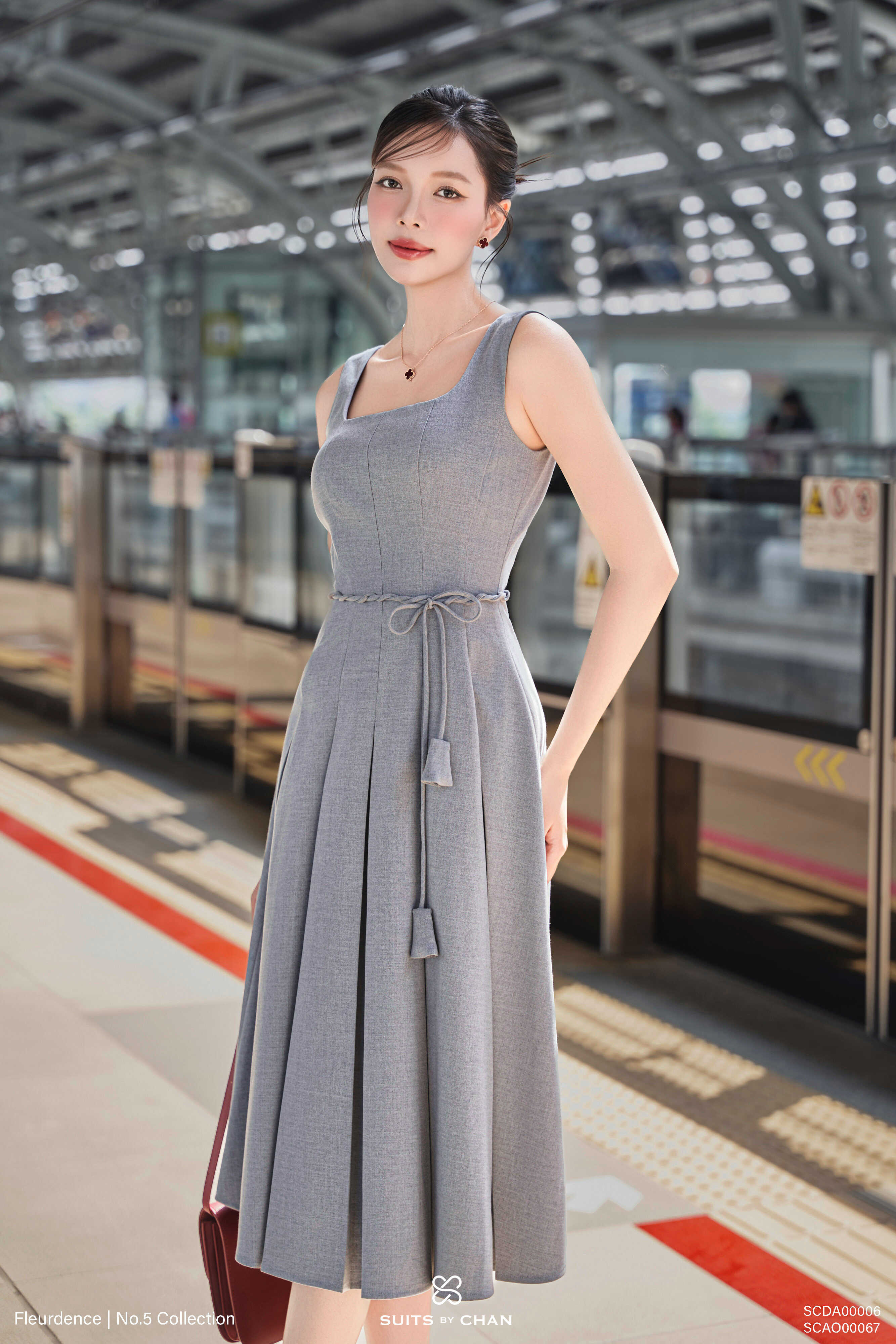 Đầm Peony tà xếp ly phối belt