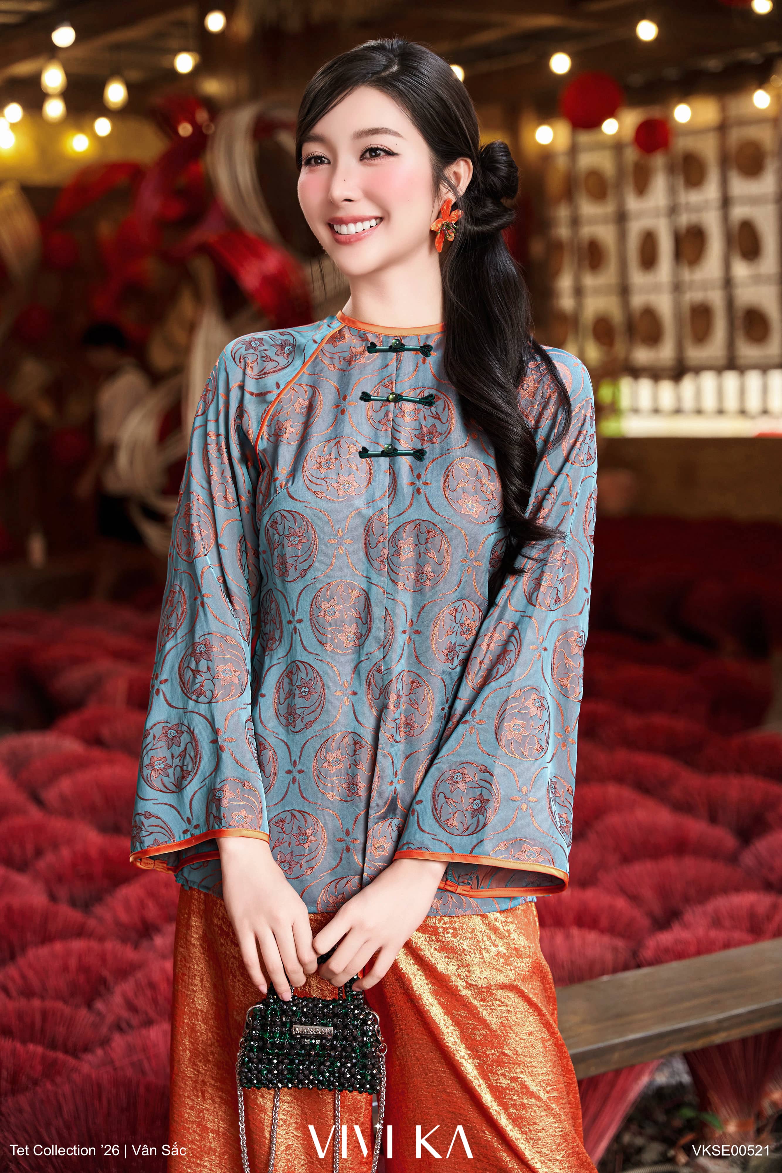 Set An Viên bà ba lụa tằm hoa thuỷ tiên + quần nhũ