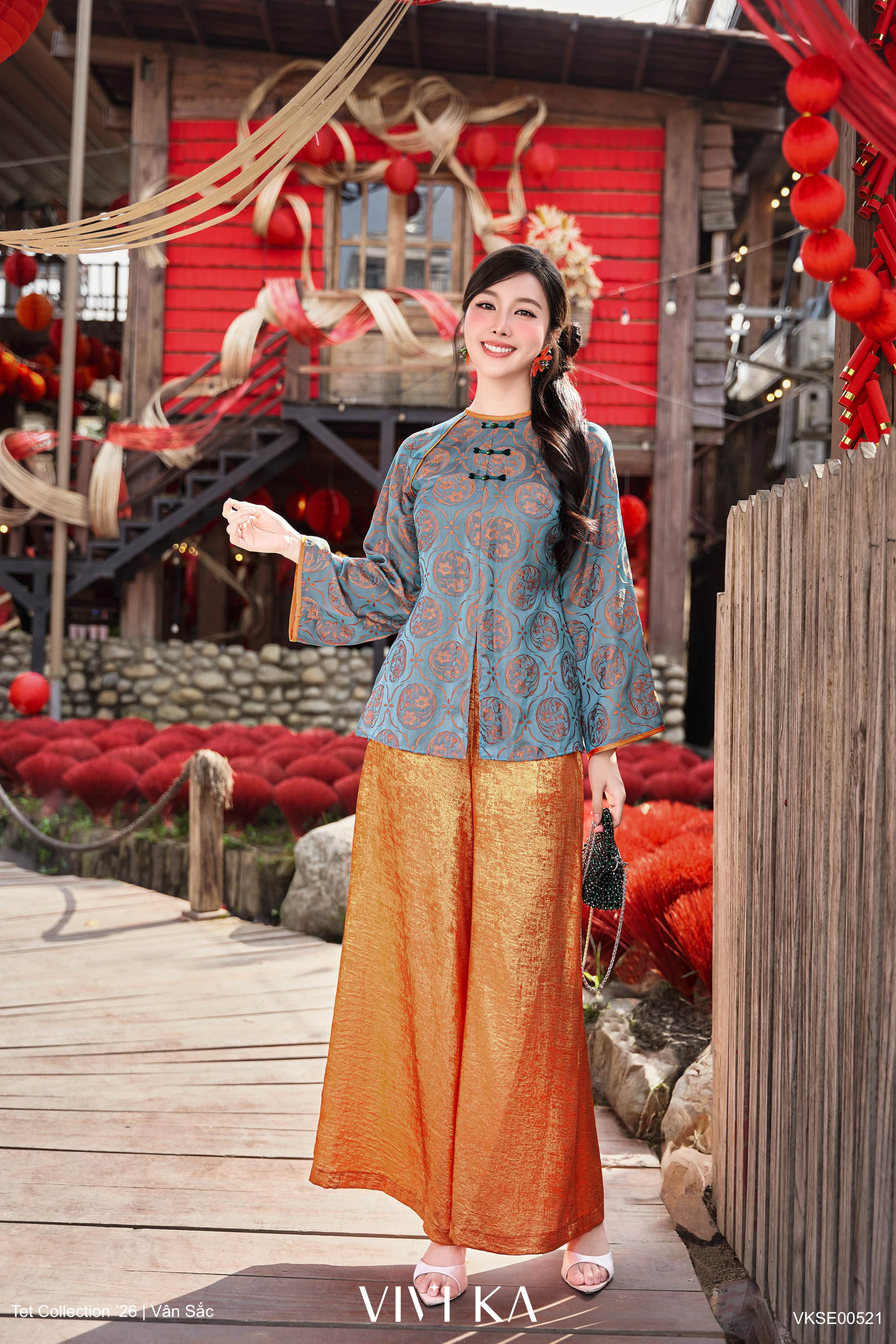 Set An Viên bà ba lụa tằm hoa thuỷ tiên + quần nhũ