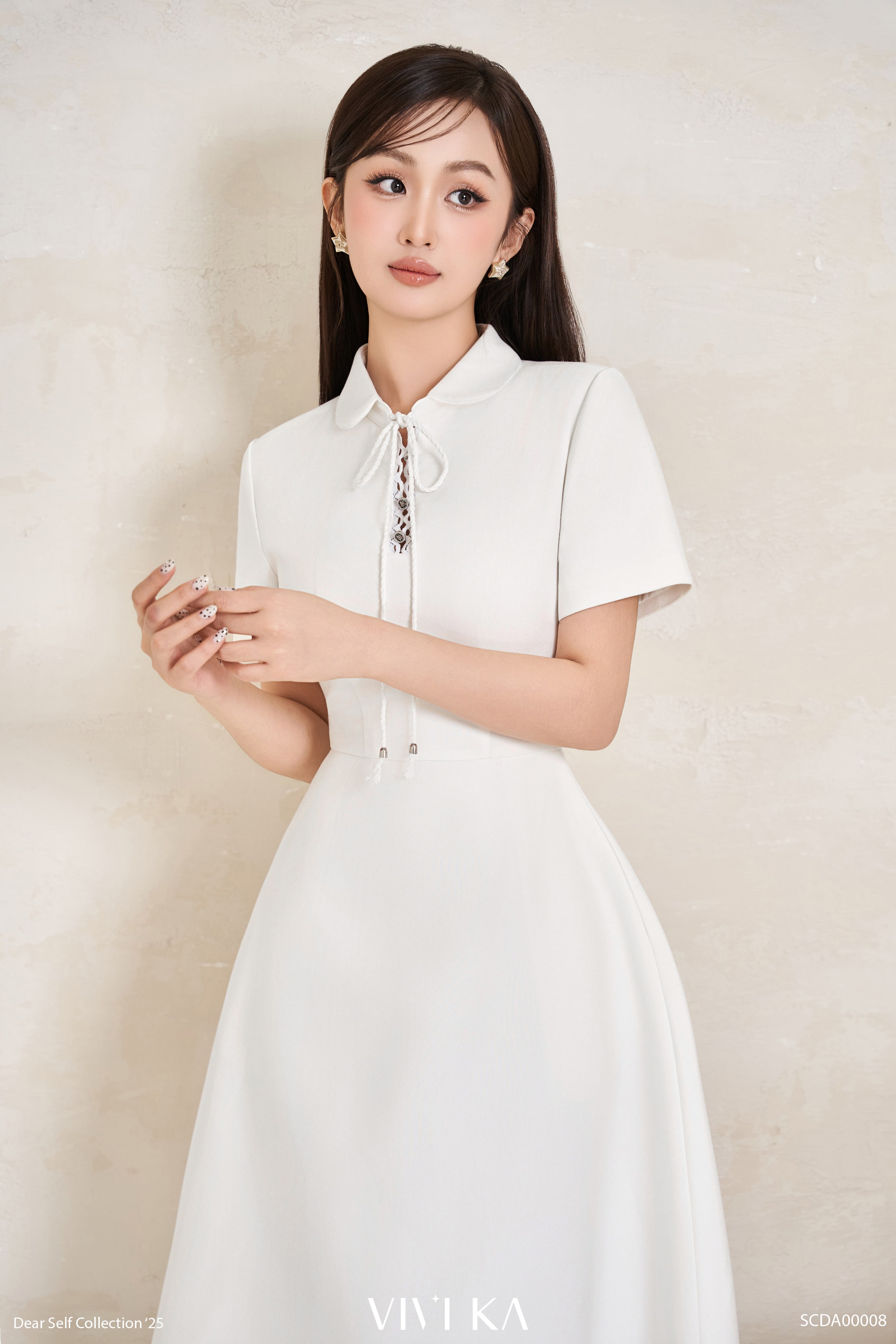 Đầm Clara cổ tròn phối dây nơ