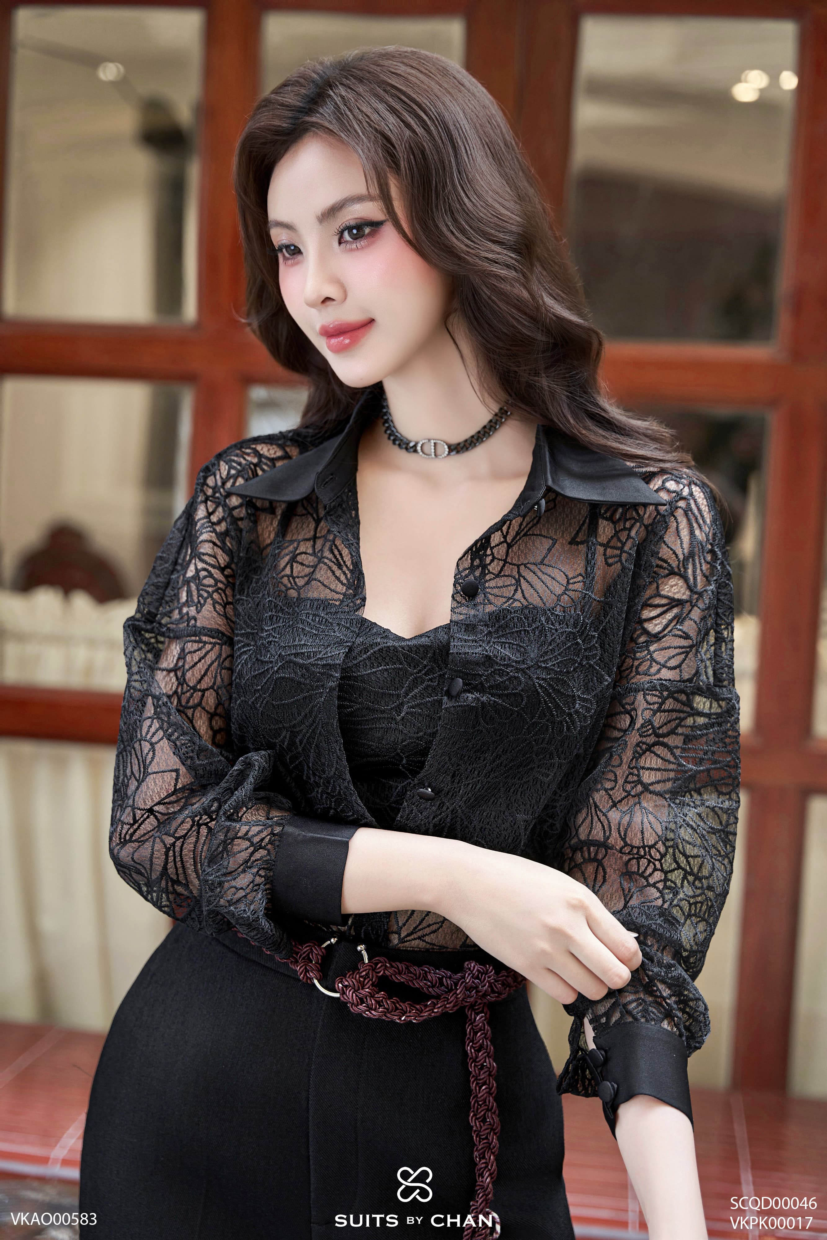 Áo Cherish sheer tay dài phối bra