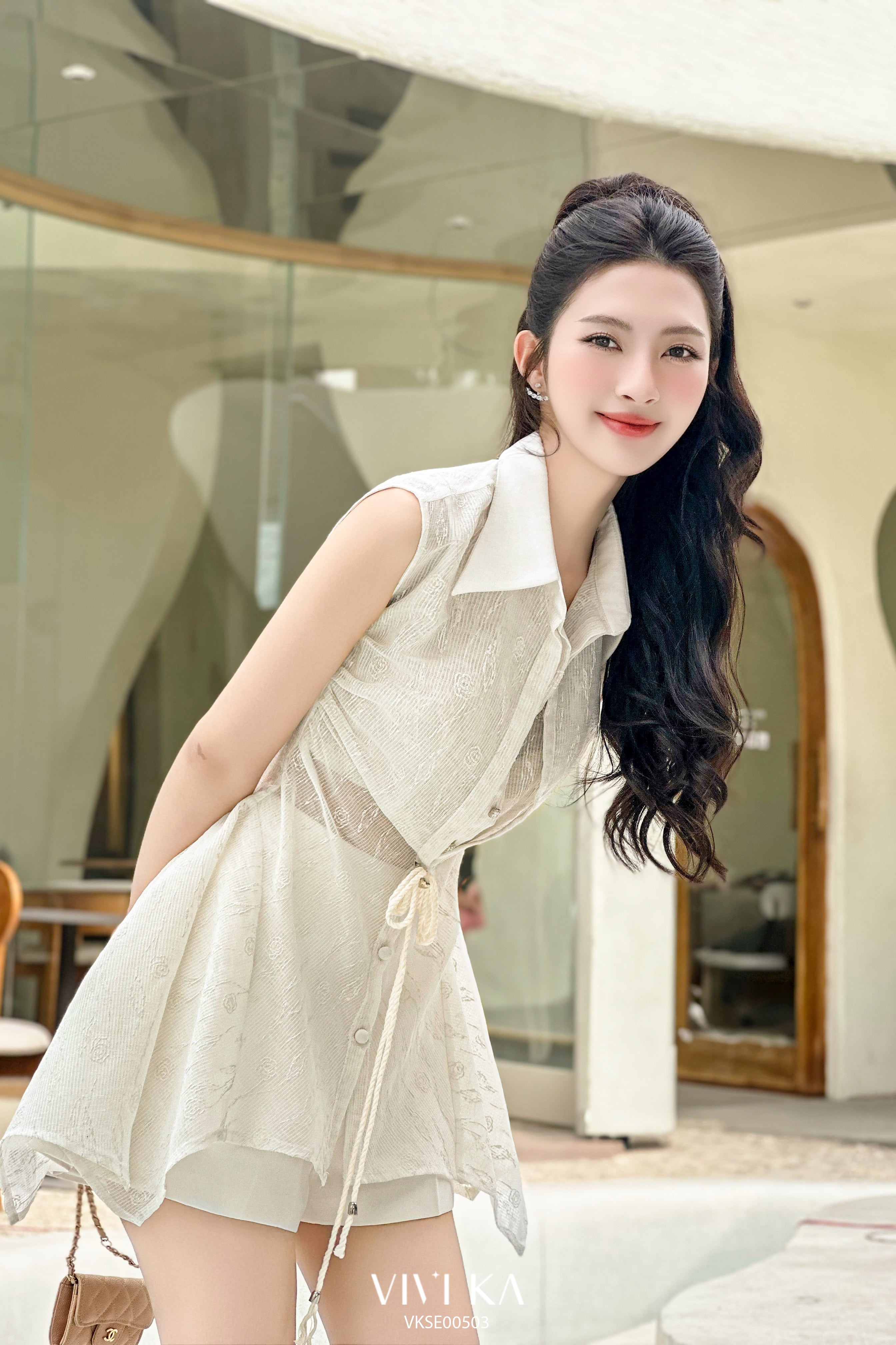 Set Carina áo cọc tay phối lớp đôi+quần short
