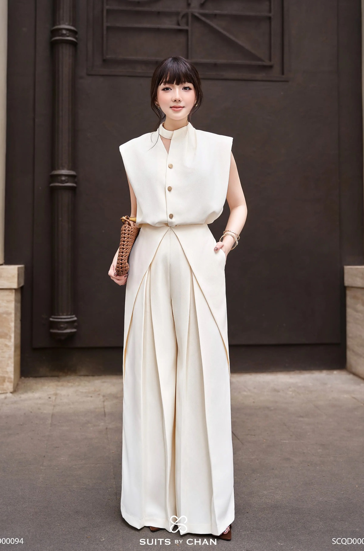 Áo Miranda tay chờm cổ trụ xếp