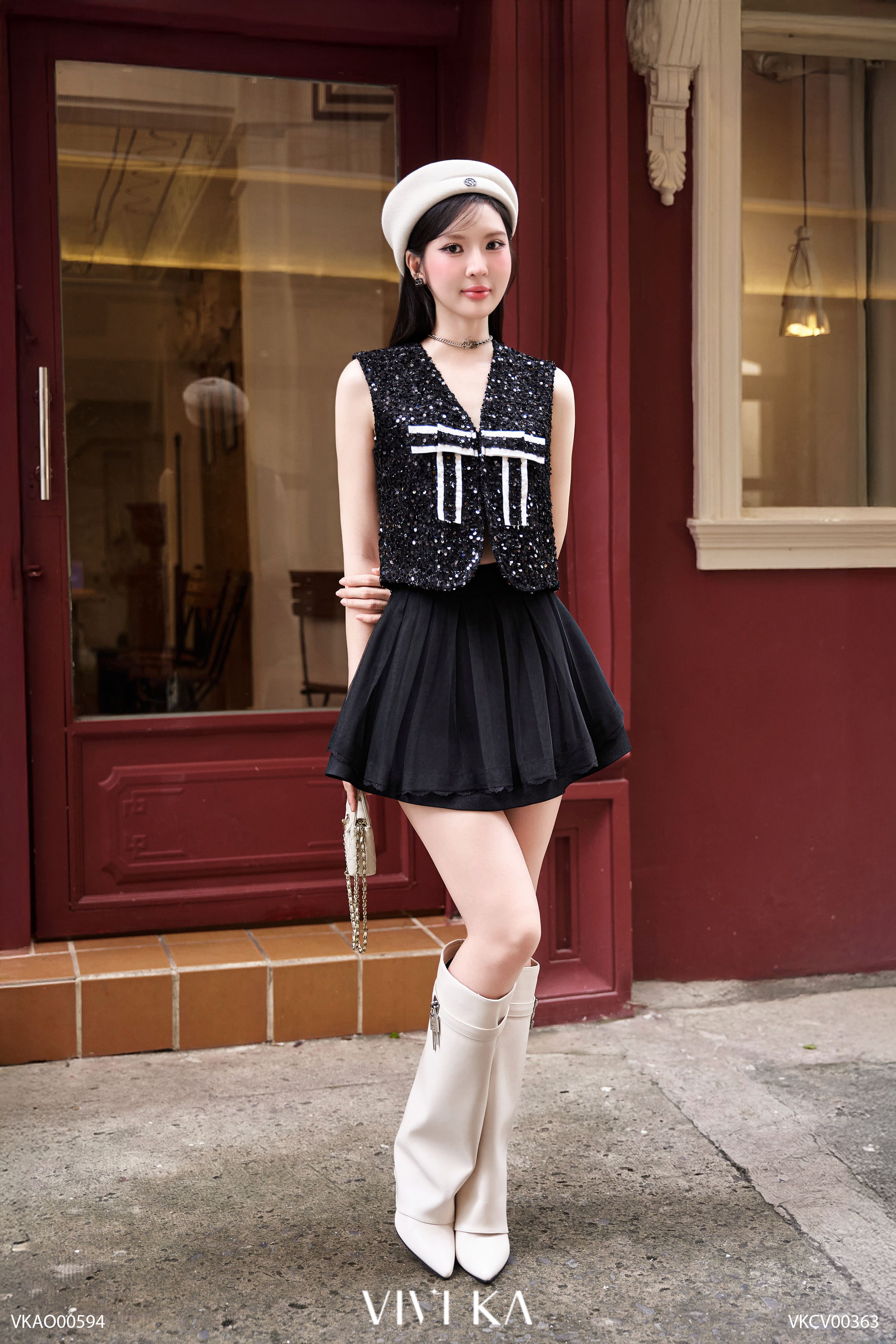 Áo Naomi ghile sát nách phối đính nơ