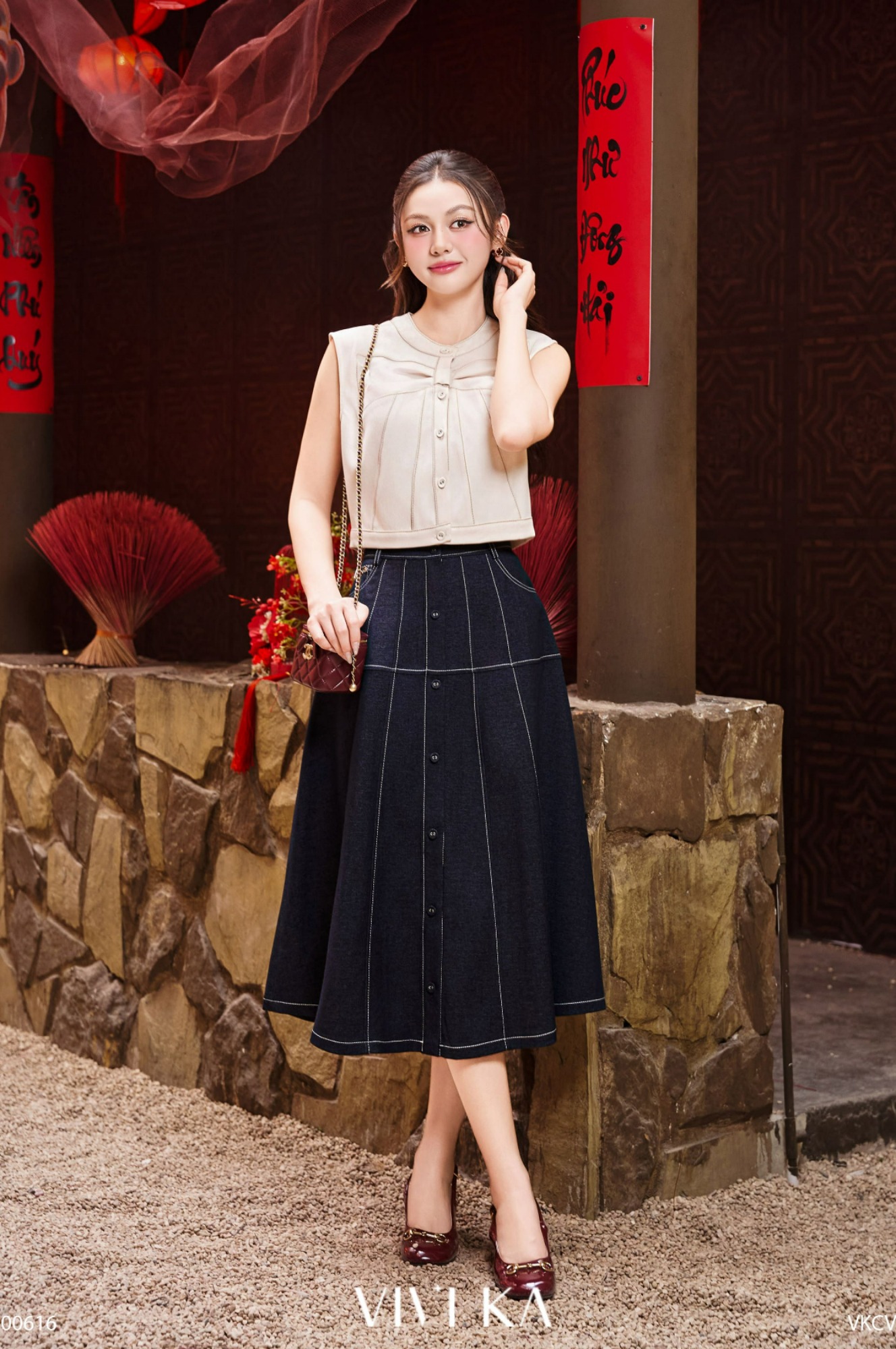 Chân váy Samantha jean phối nút