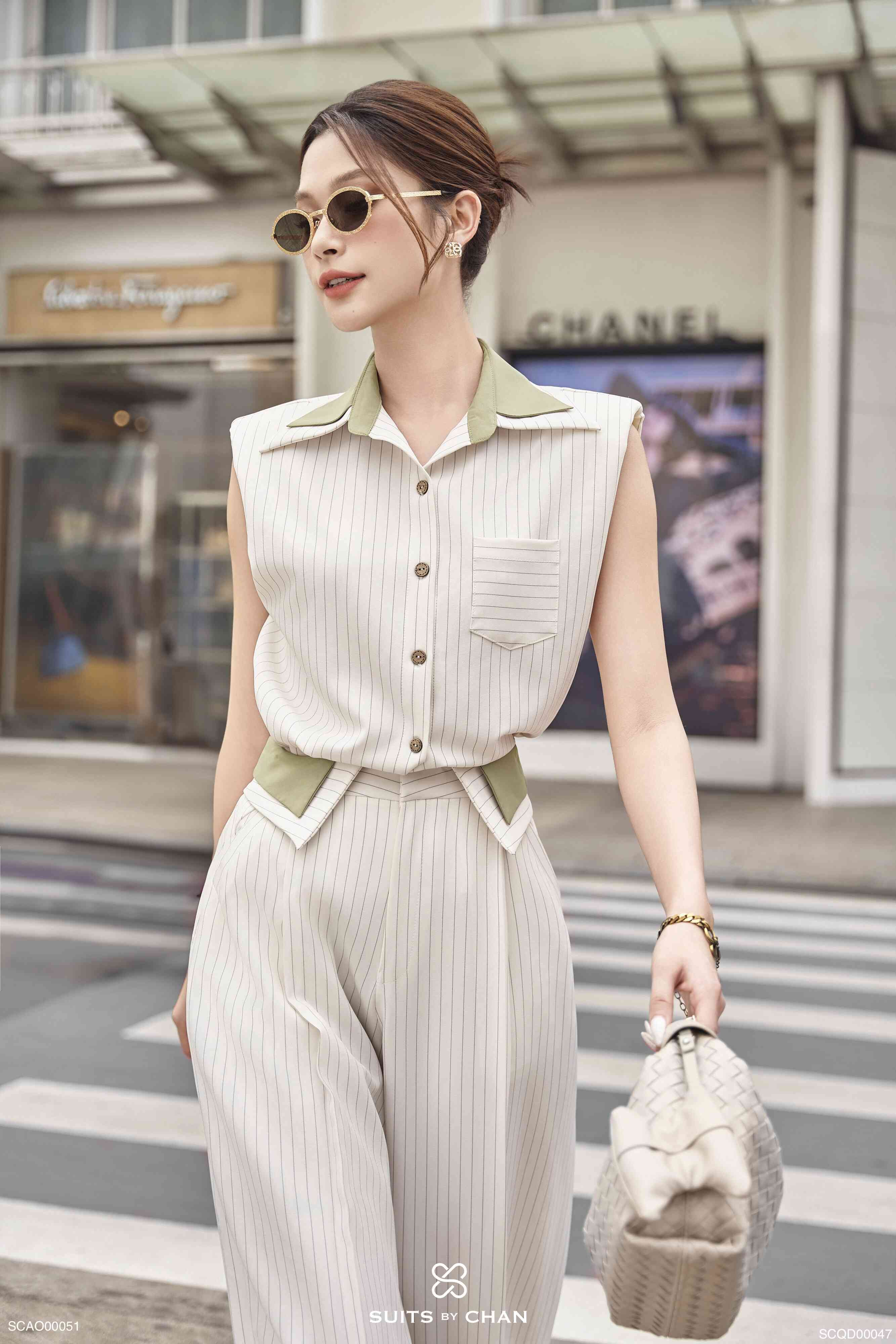 Áo Kaylin sơ mi phối lá cổ