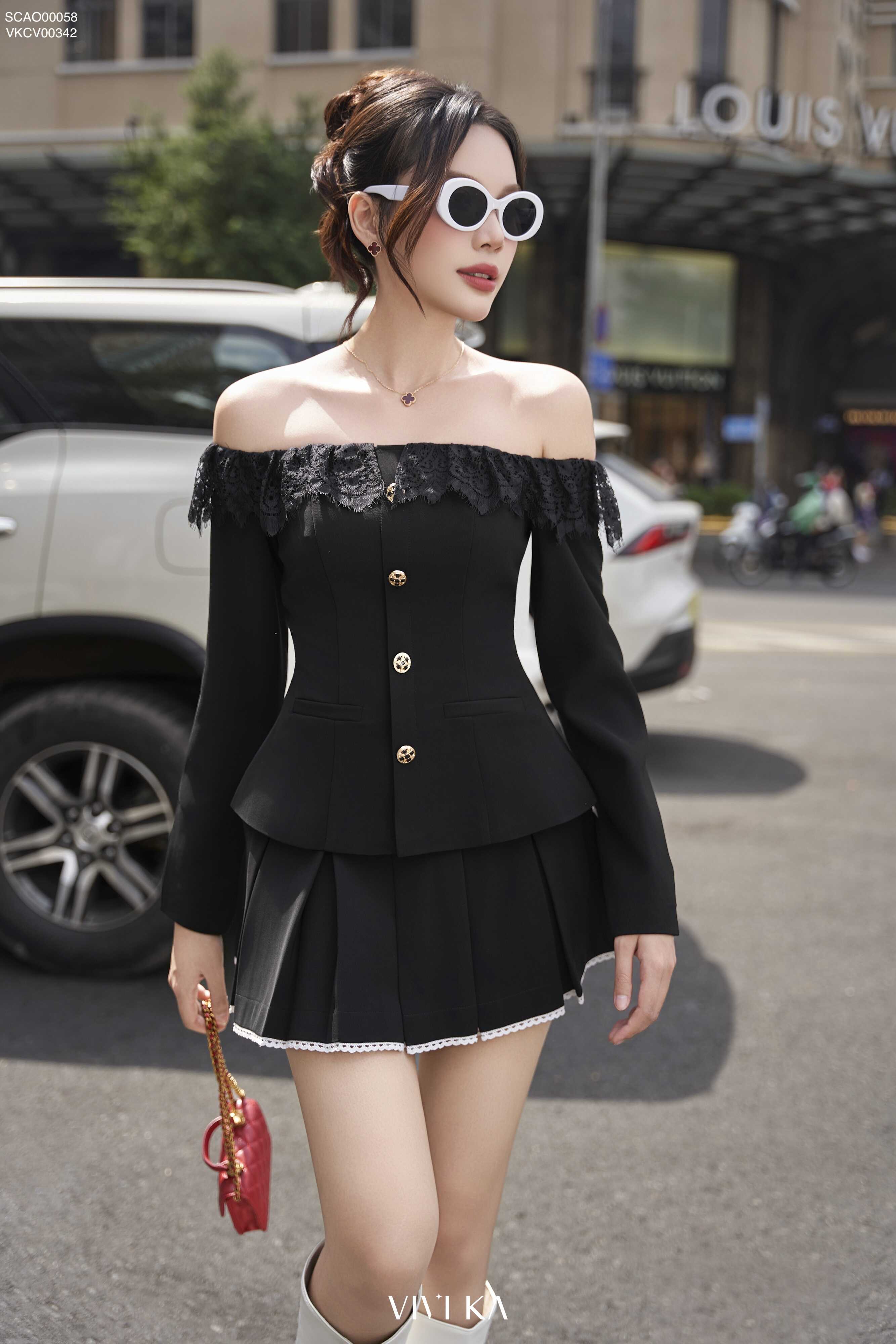 Chân váy Penelope xếp ly phối viền