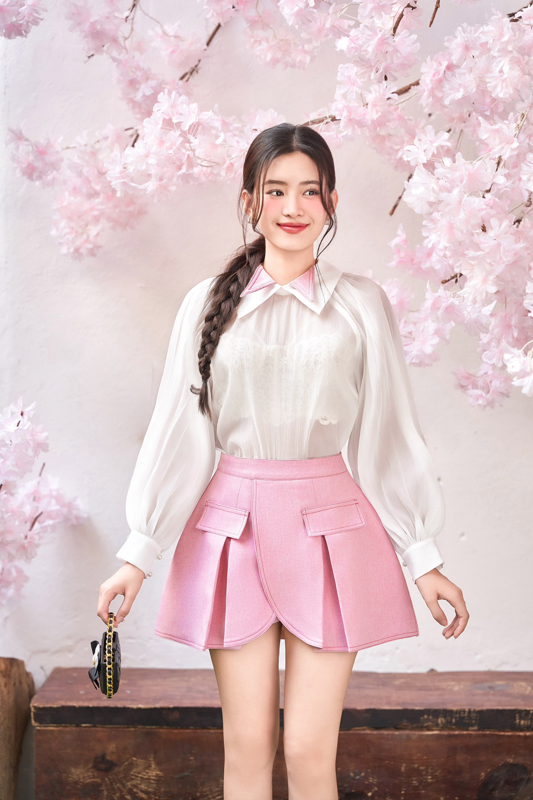 Áo tơ tay dài dập ly