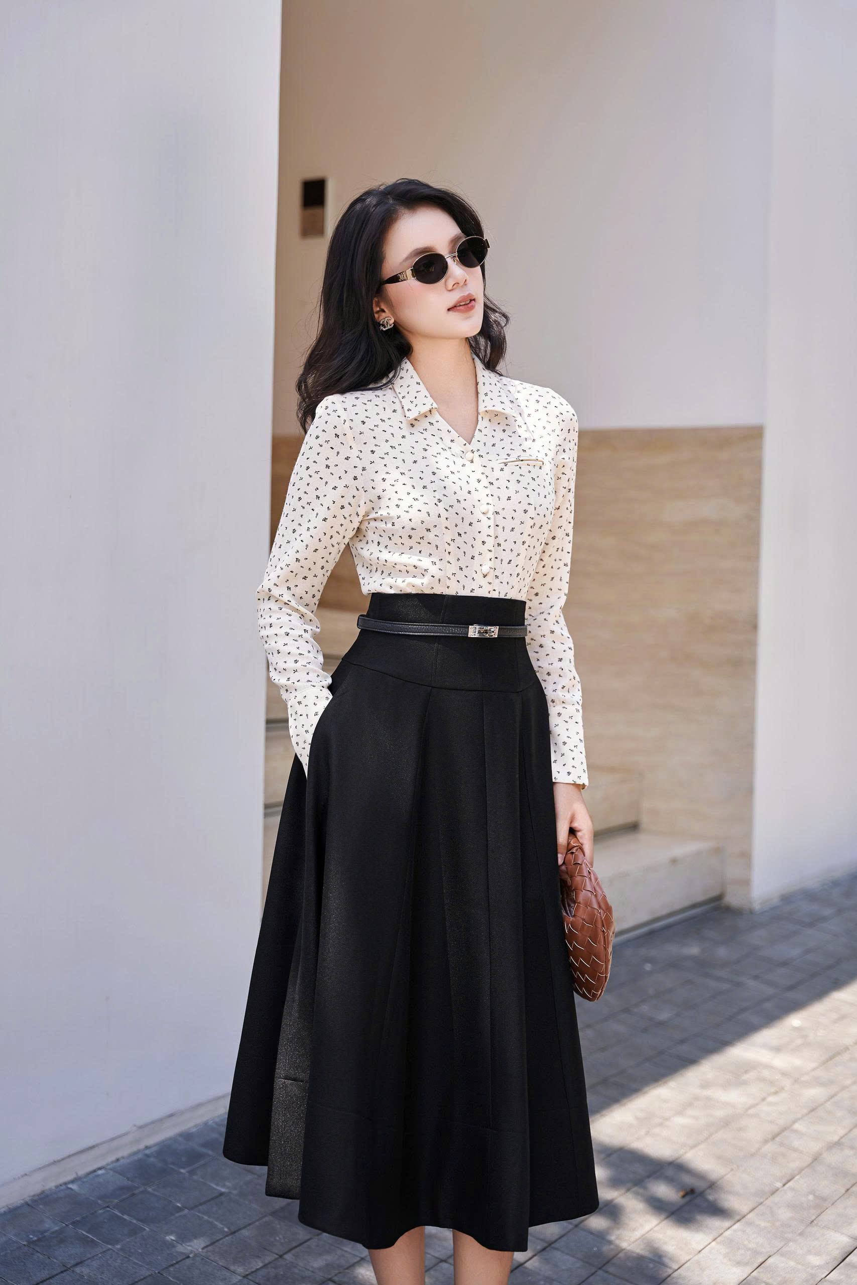 Áo Sunny sơ mi phối hoa